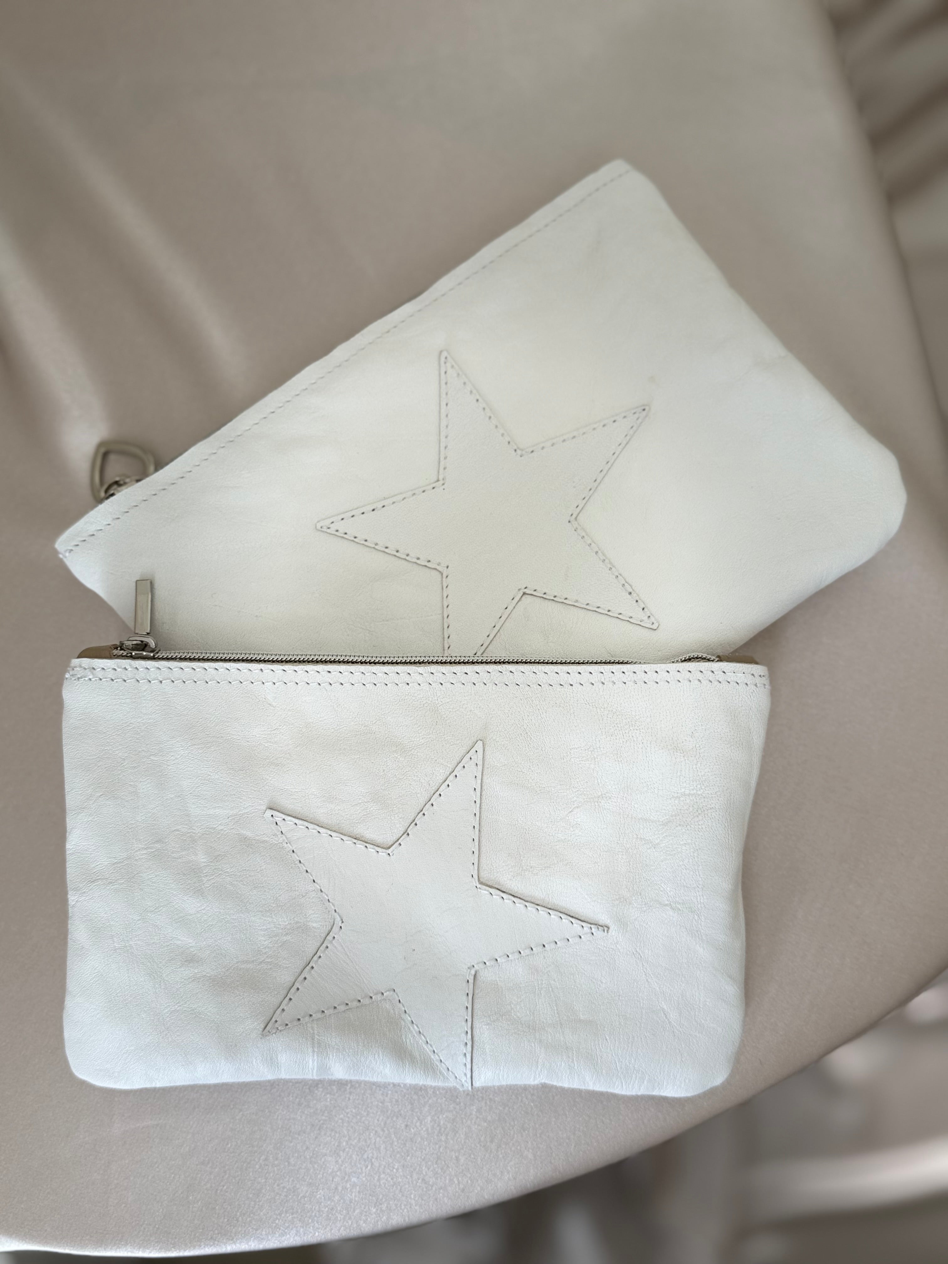White crinkled leather pouch size L