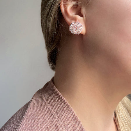 PINK MOON * 3 colors | stud beaded earrings | silver, pink nude, blue turquoise