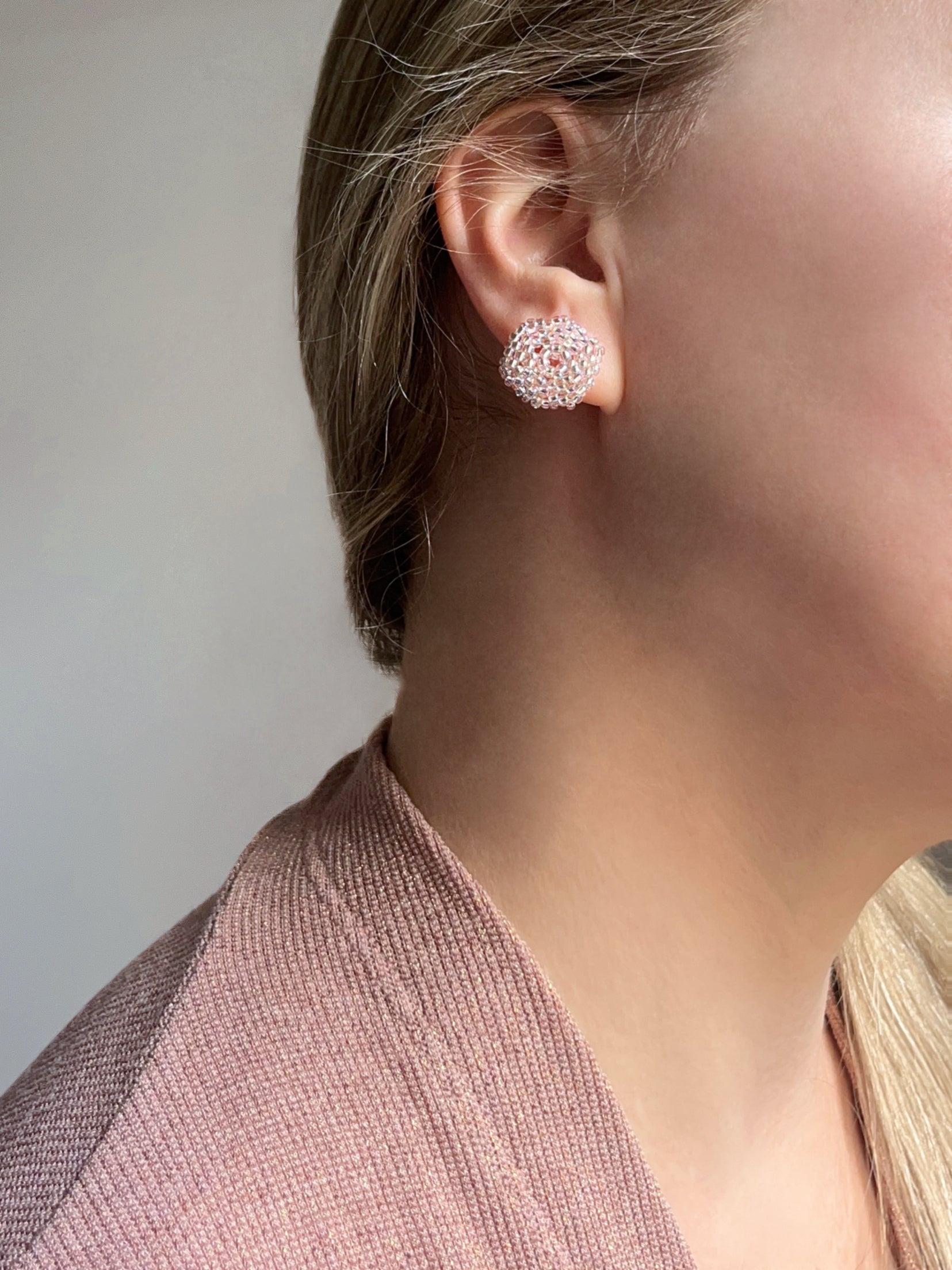 Turquoise MOON * 3 colors | stud beaded earrings | silver, pink nude, blue turquoise