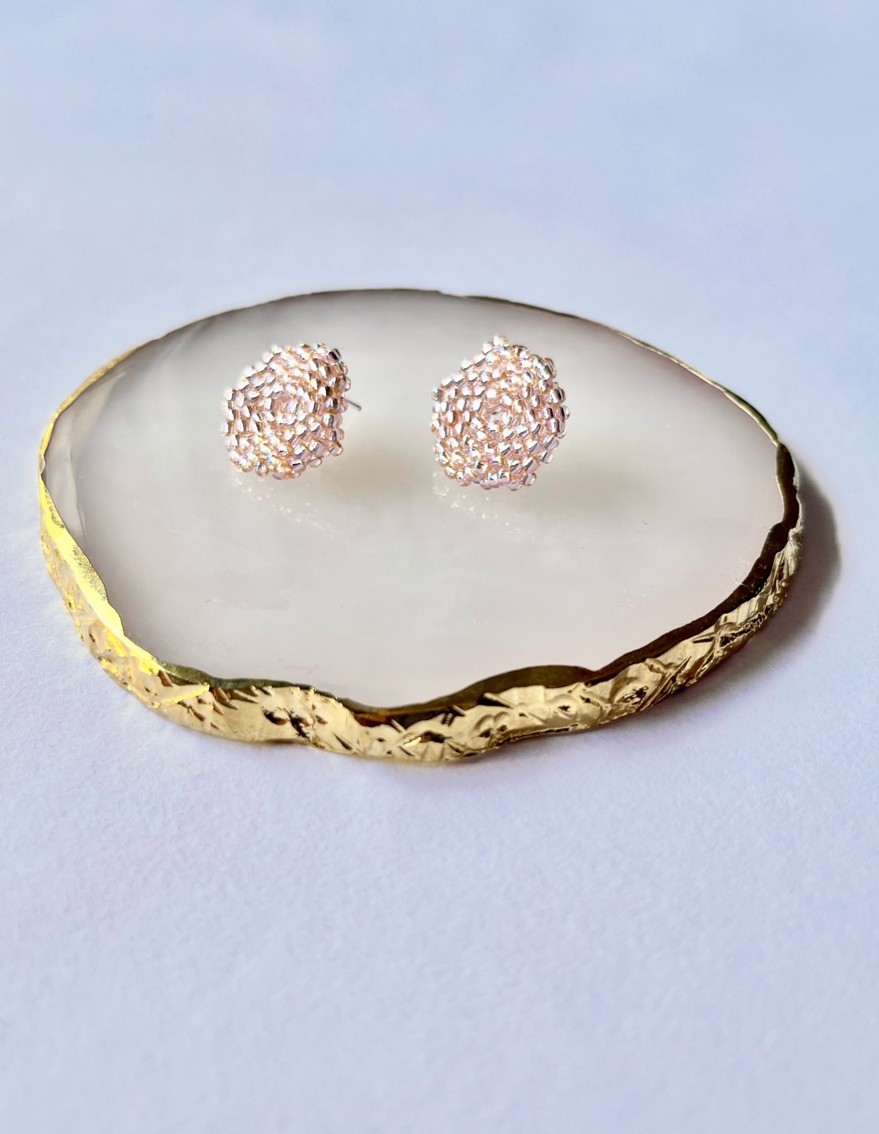 Turquoise MOON * 3 colors | stud beaded earrings | silver, pink nude, blue turquoise