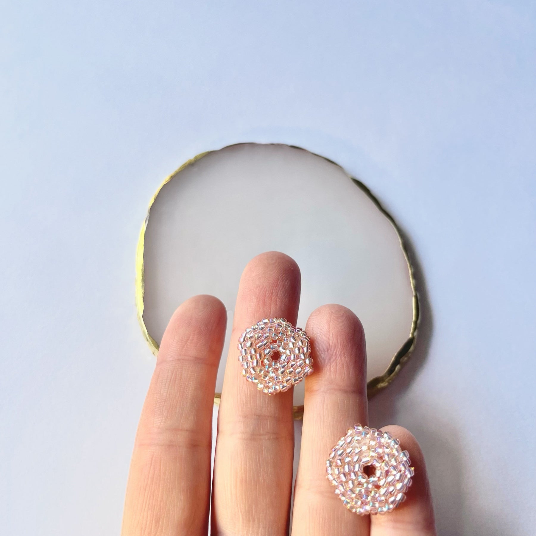 PINK MOON * 3 colors | stud beaded earrings | silver, pink nude, blue turquoise