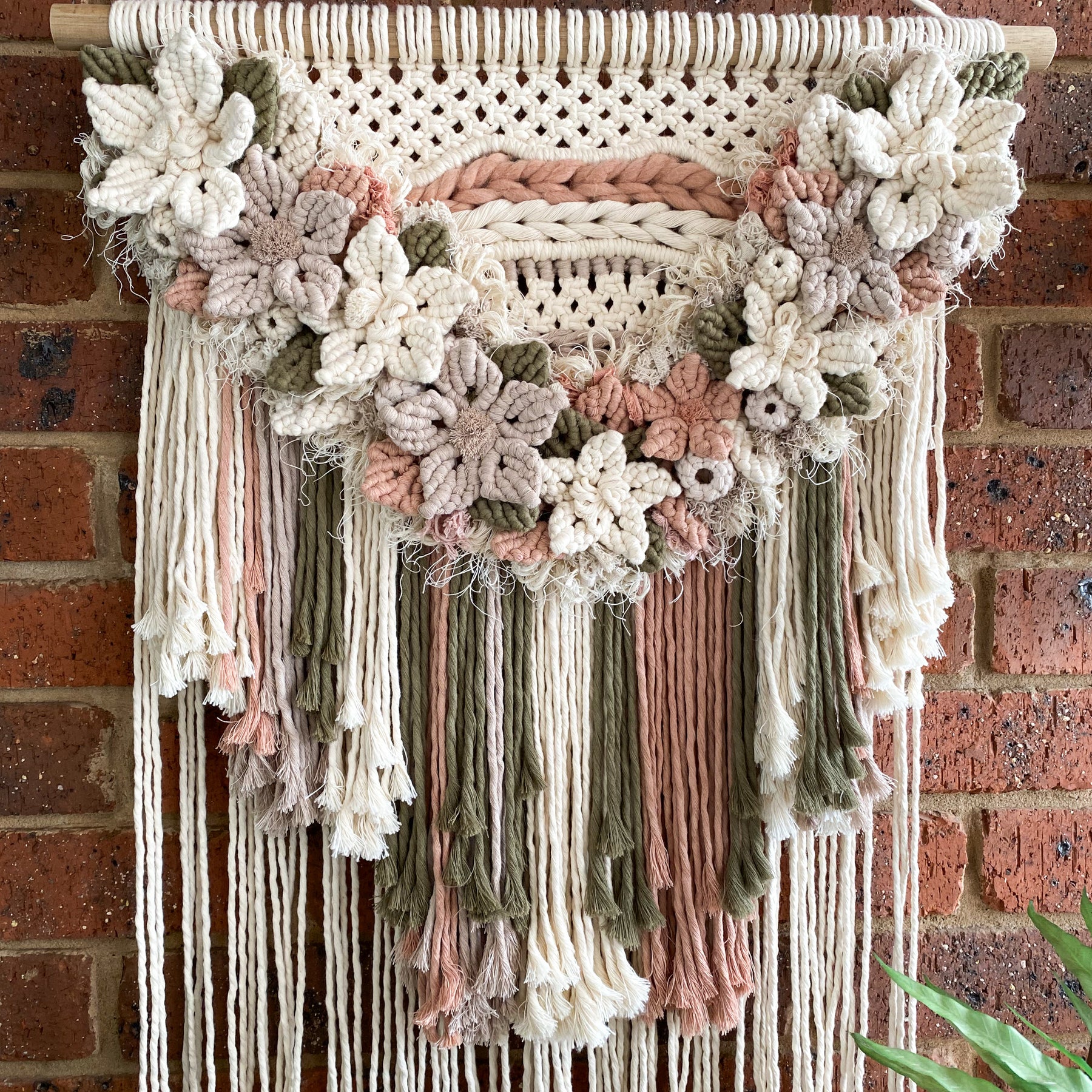 Large Macrame Floral Wall Hanging -  Neutral Colours