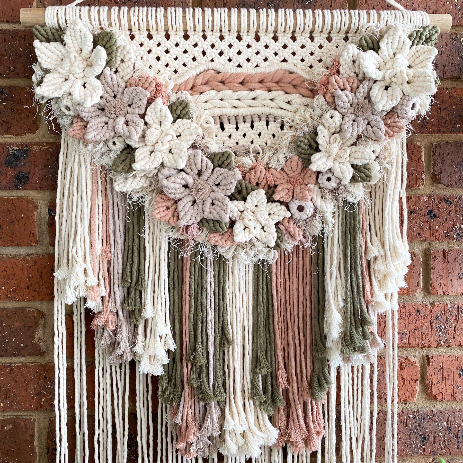 Large Macrame Floral Wall Hanging -  Neutral Colours
