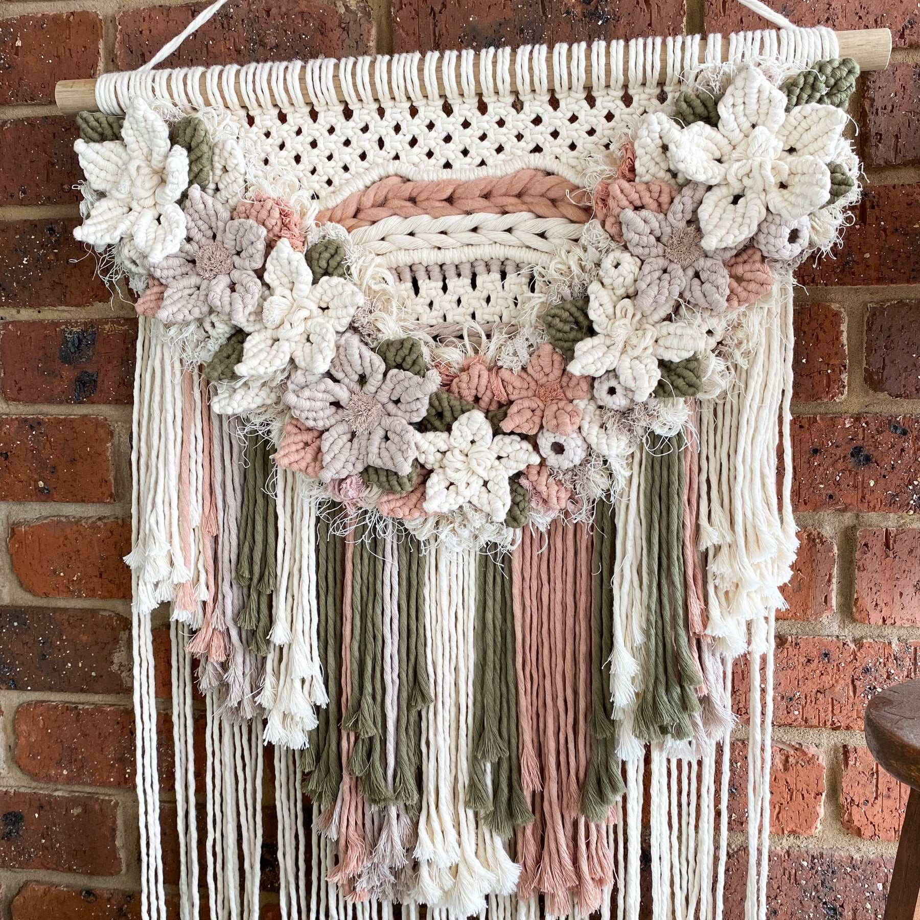 Large Macrame Floral Wall Hanging -  Neutral Colours