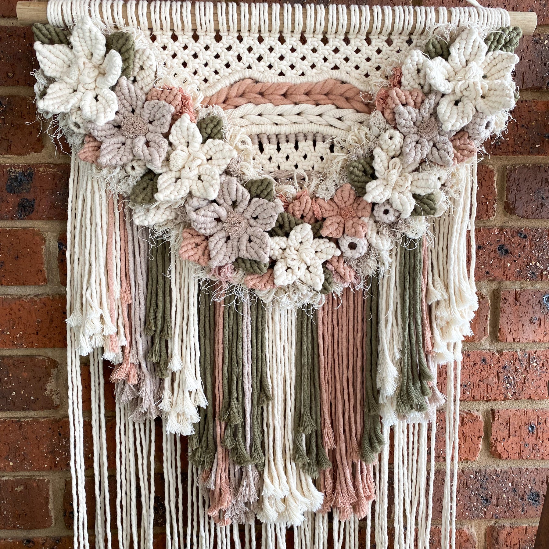 Large Macrame Floral Wall Hanging -  Neutral Colours
