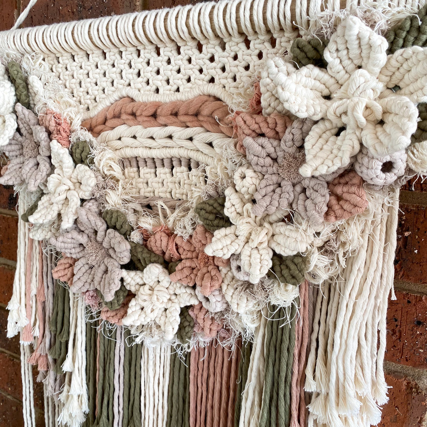 Large Macrame Floral Wall Hanging -  Neutral Colours