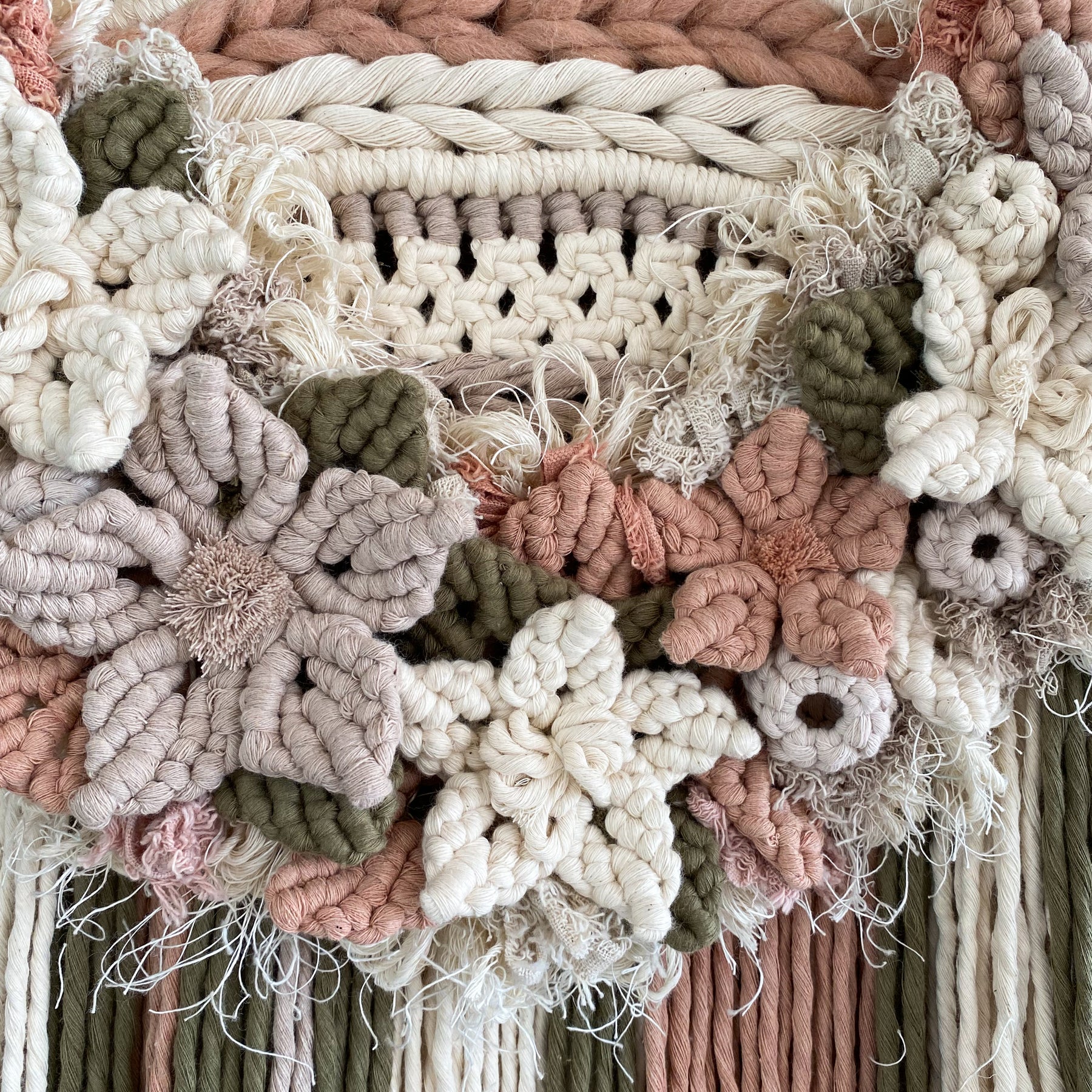 Large Macrame Floral Wall Hanging -  Neutral Colours