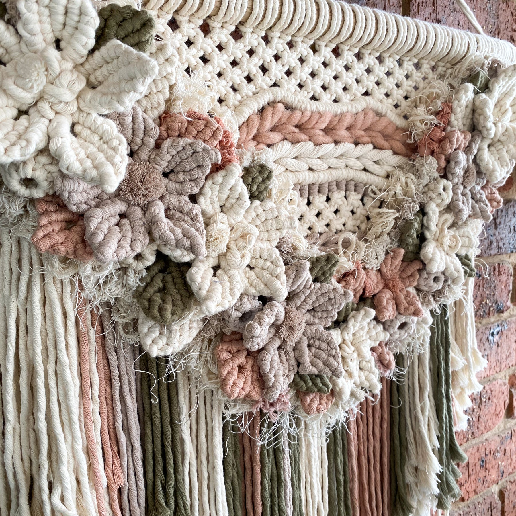 Large Macrame Floral Wall Hanging -  Neutral Colours