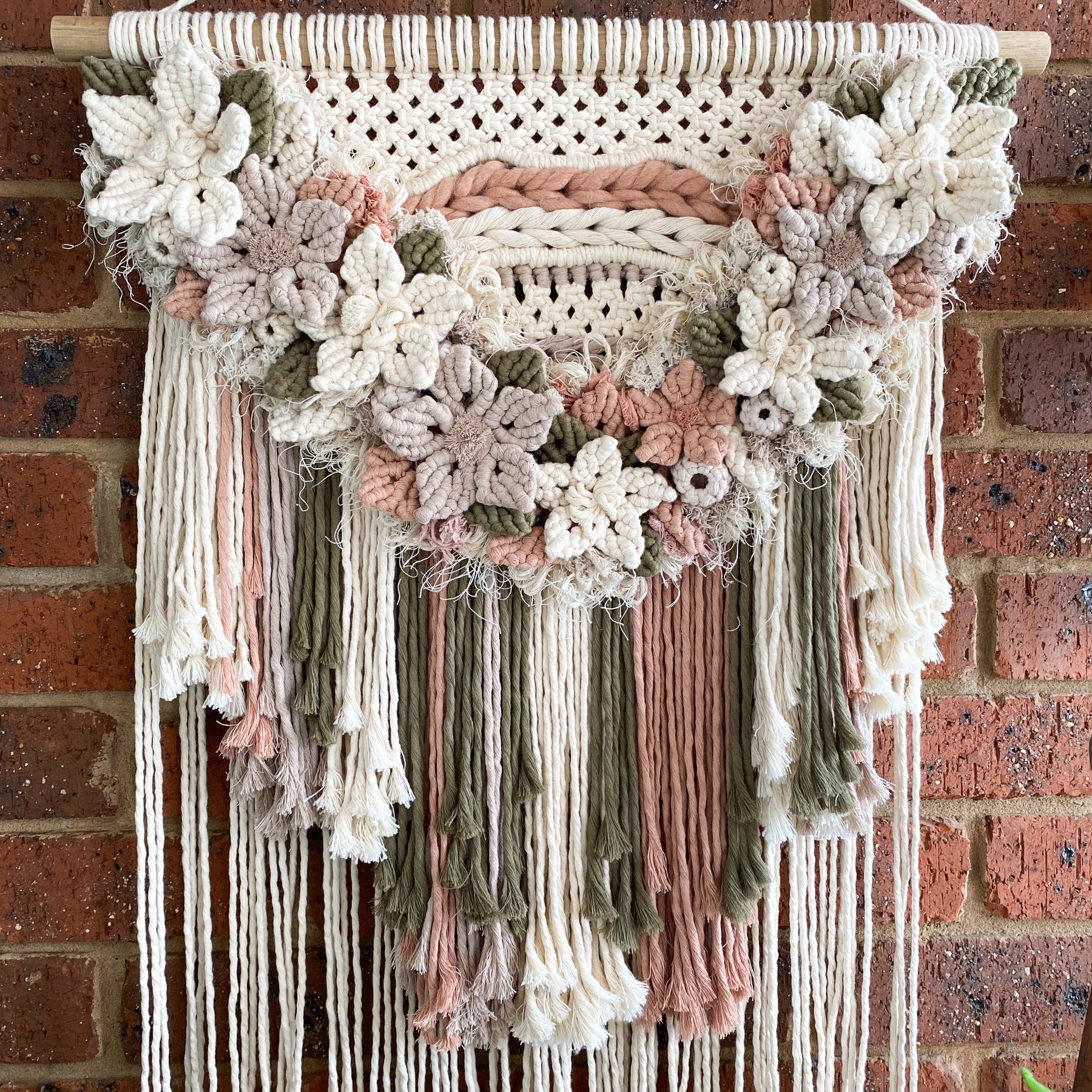 Large Macrame Floral Wall Hanging -  Neutral Colours