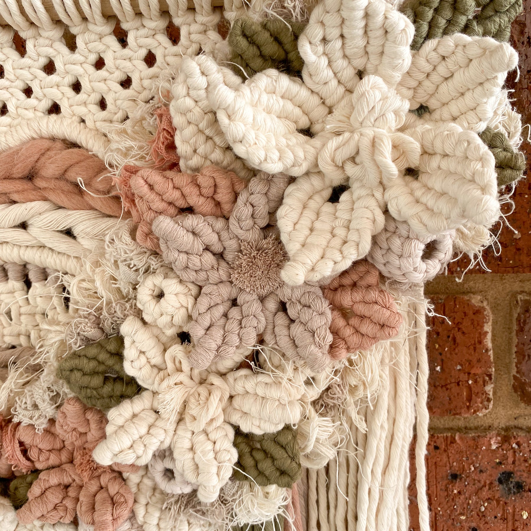 Large Macrame Floral Wall Hanging -  Neutral Colours