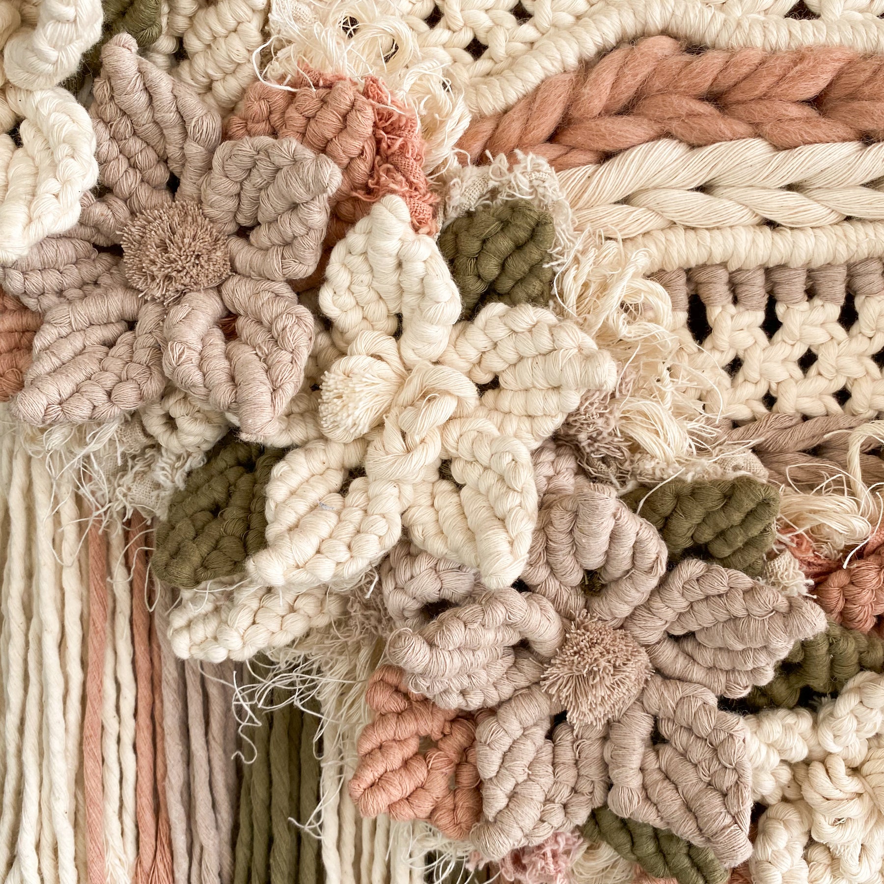 Large Macrame Floral Wall Hanging -  Neutral Colours