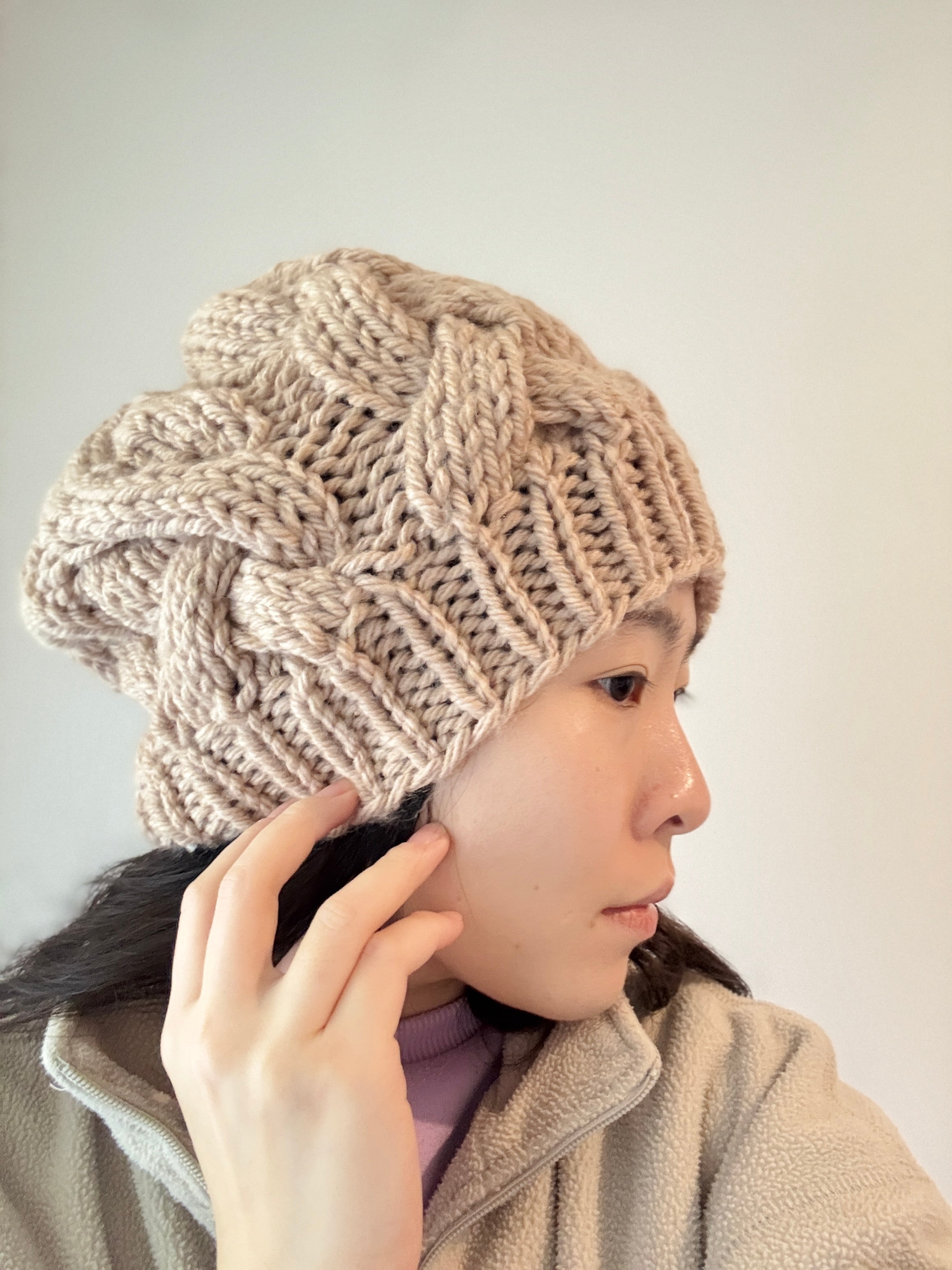 Hand knit Chunky Cable Slouchy Beanie