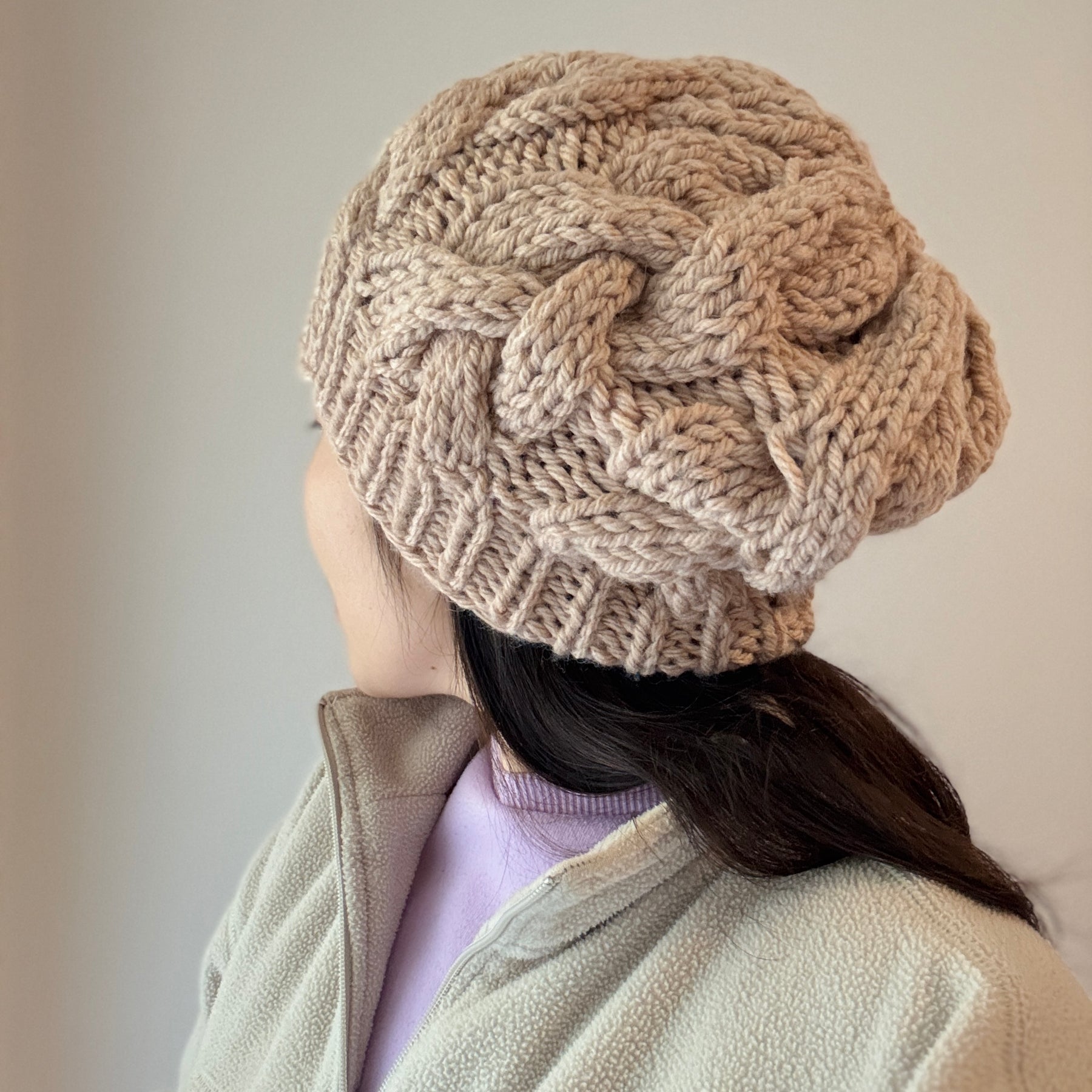 Hand knit Chunky Cable Slouchy Beanie