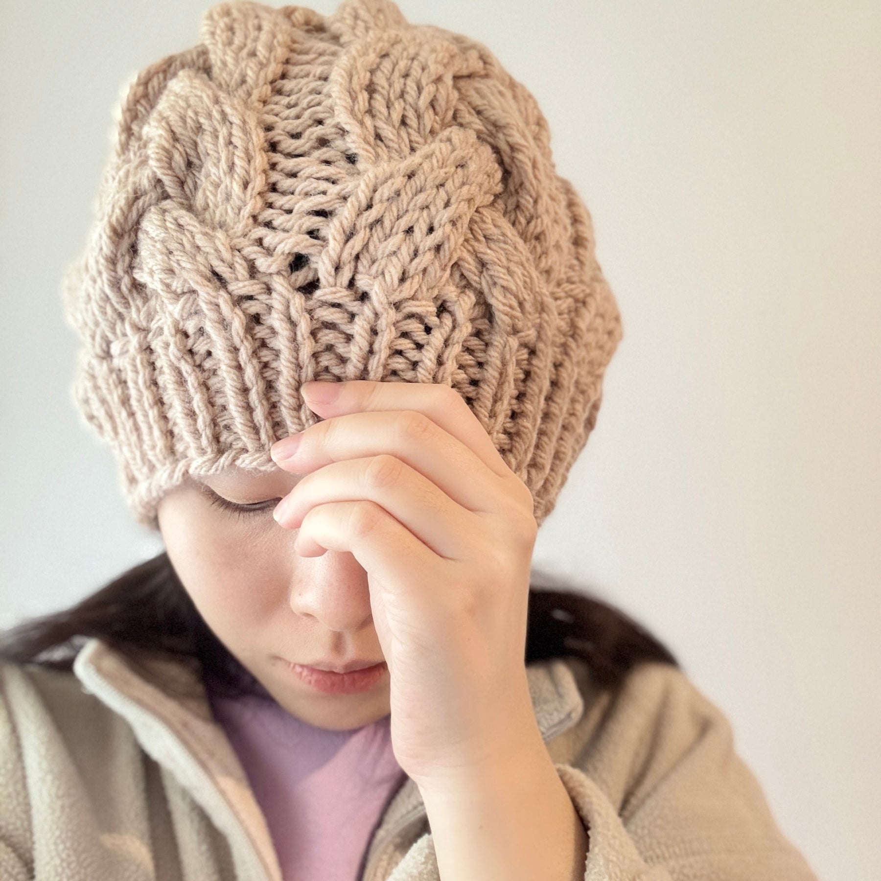 Hand knit Chunky Cable Slouchy Beanie