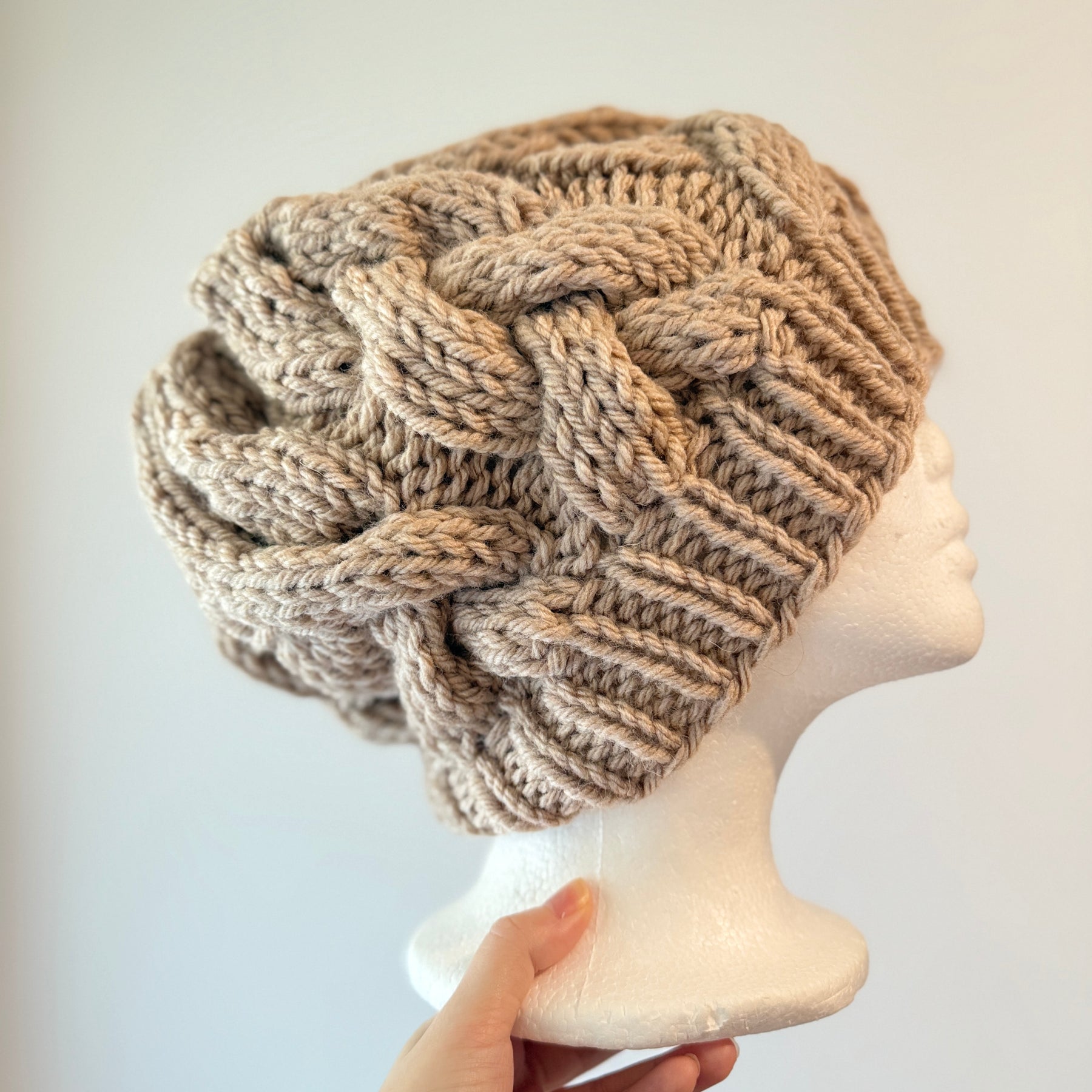 Hand knit Chunky Cable Slouchy Beanie