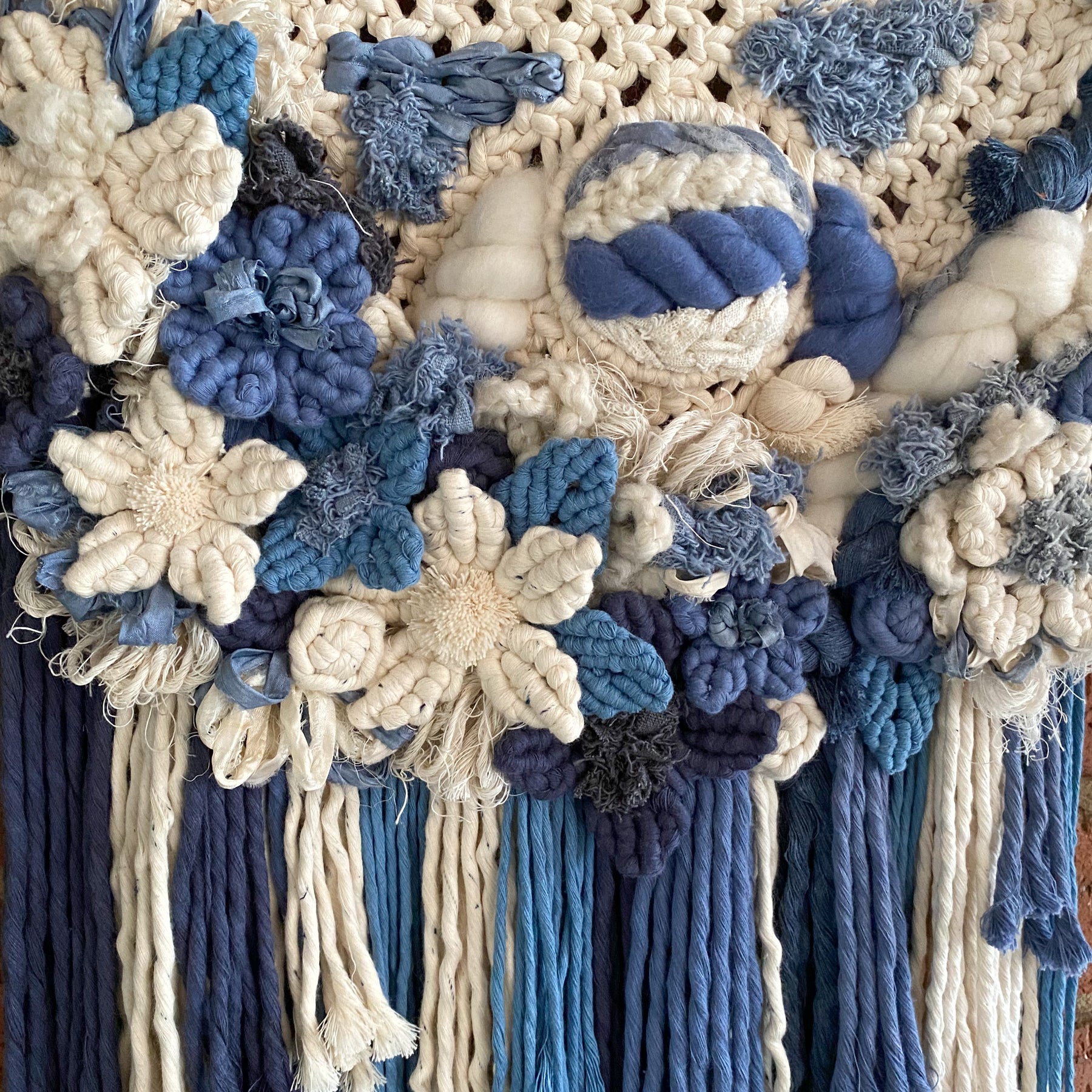 Macrame Floral Wall Hanging - Beautiful Blues