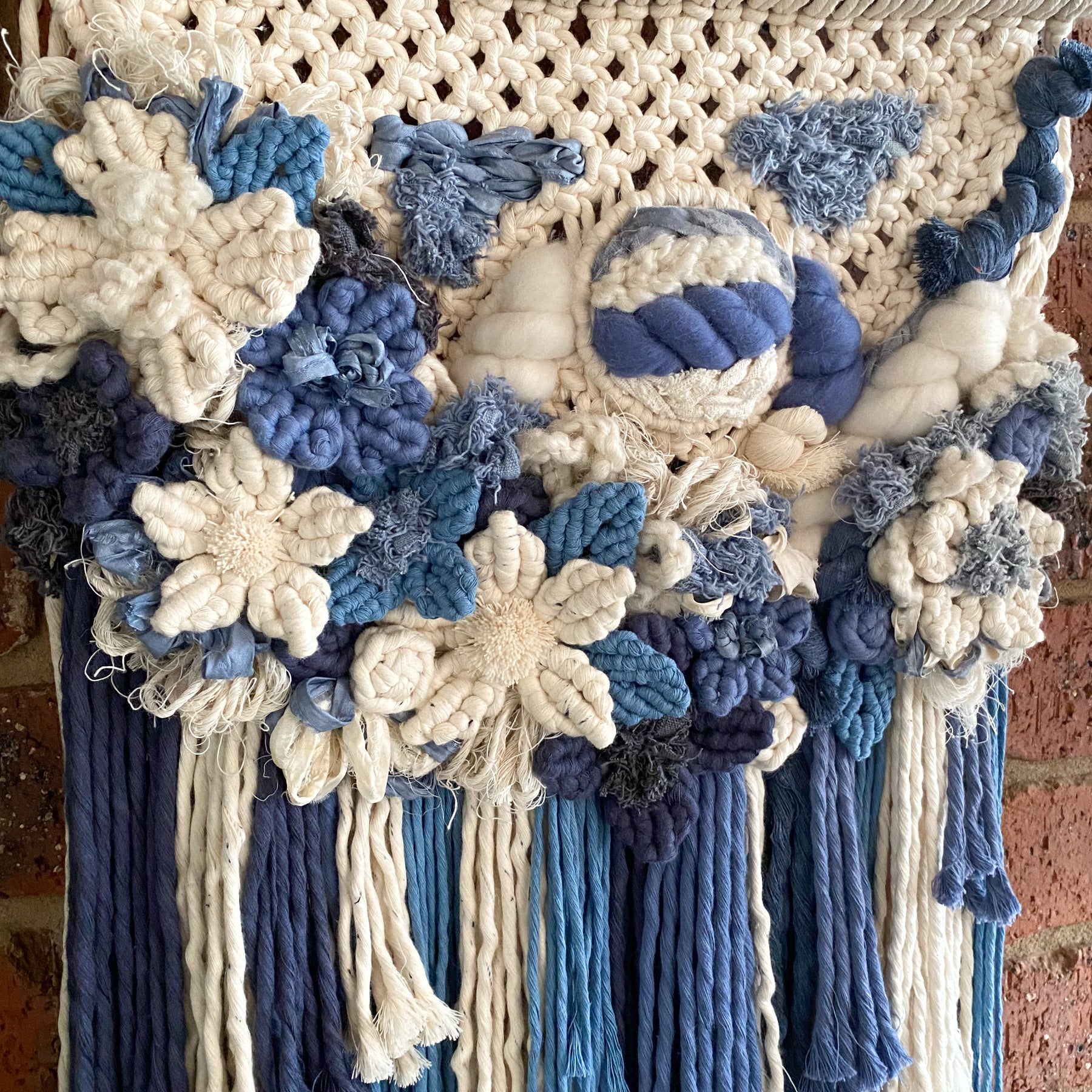 Macrame Floral Wall Hanging - Beautiful Blues