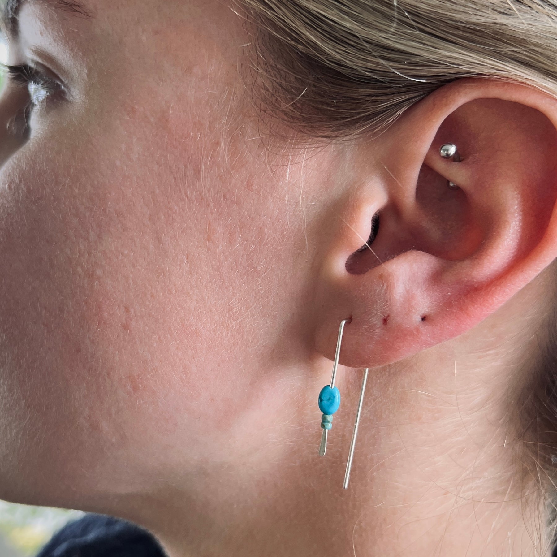 Geometric Threaded Earrings | Sterling Silver | Blue Magnesite | Tourmaline