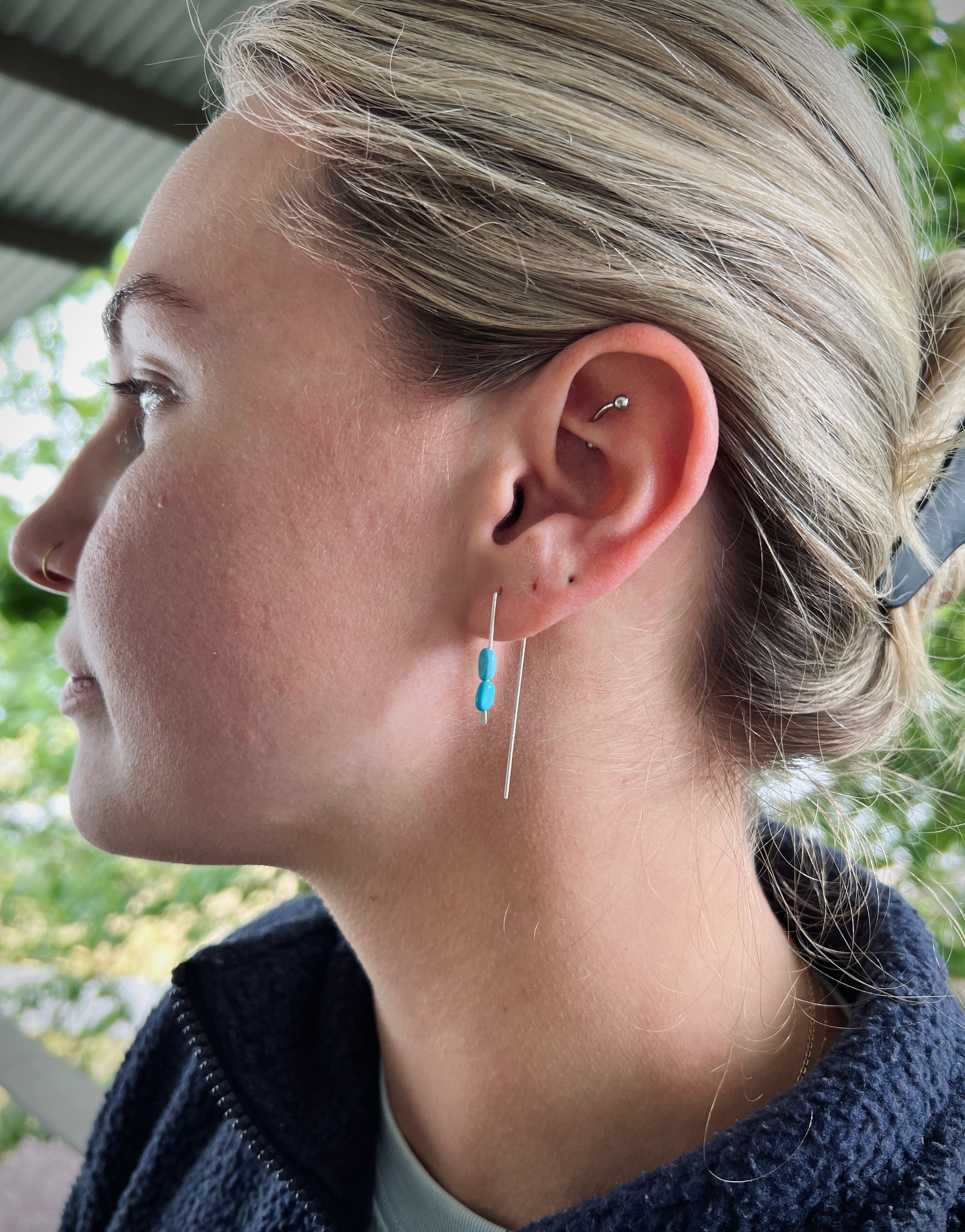 Geometric Threaded Earrings | Sterling Silver | Blue Magnesite | Tourmaline