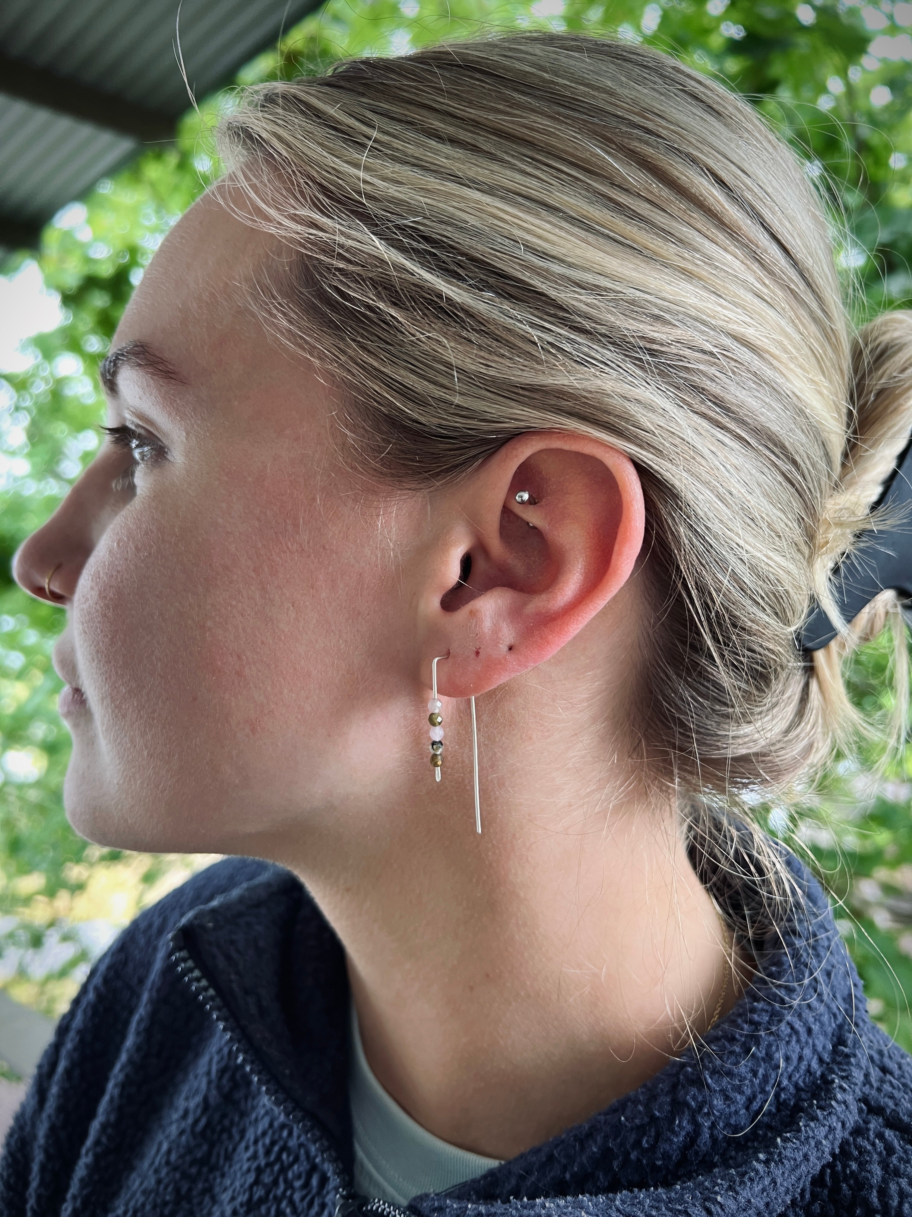 Geometric Threaded Earrings | Sterling Silver | Blue Magnesite | Tourmaline