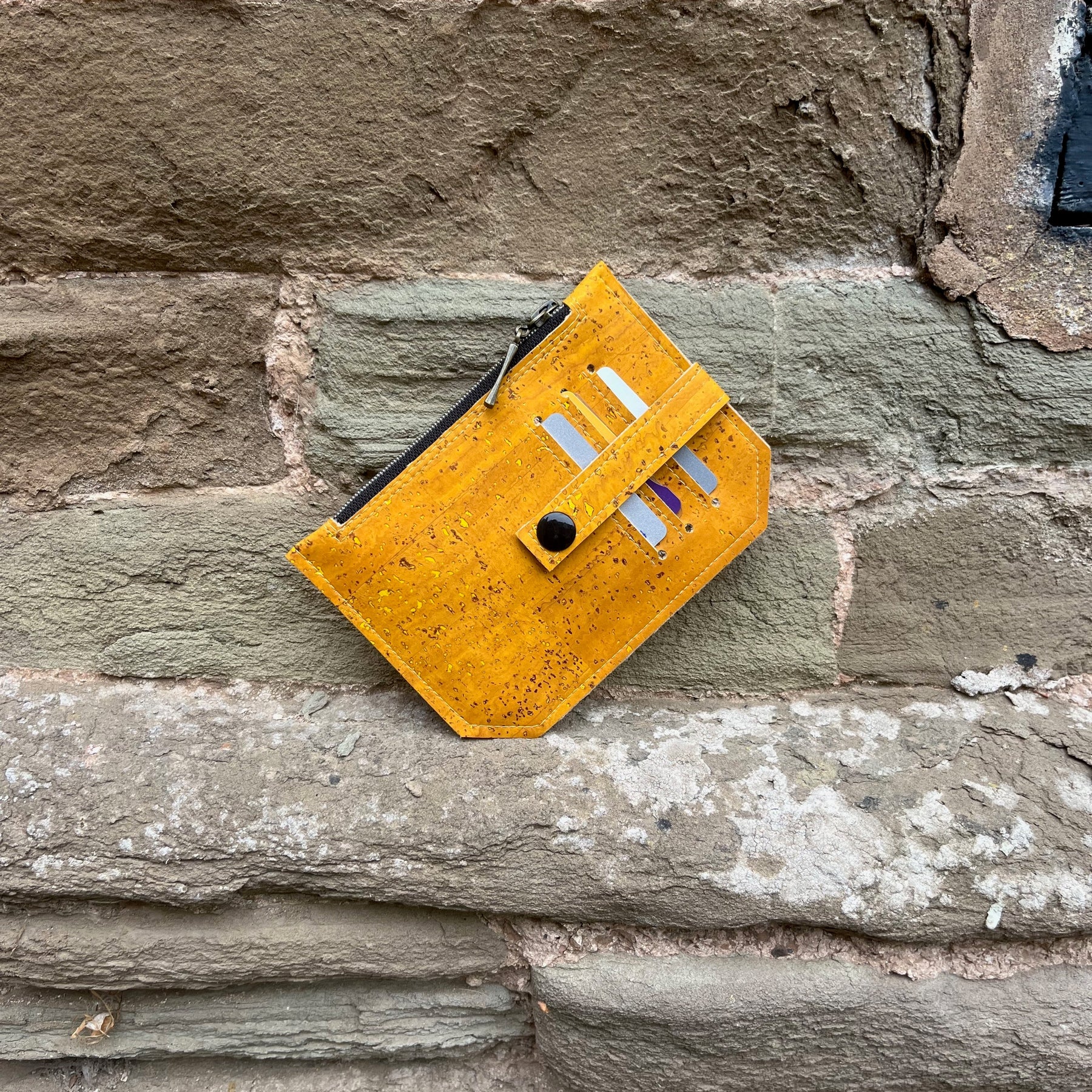 Pocket Pal Wallet - Mustard Portuguese Cork with black snap