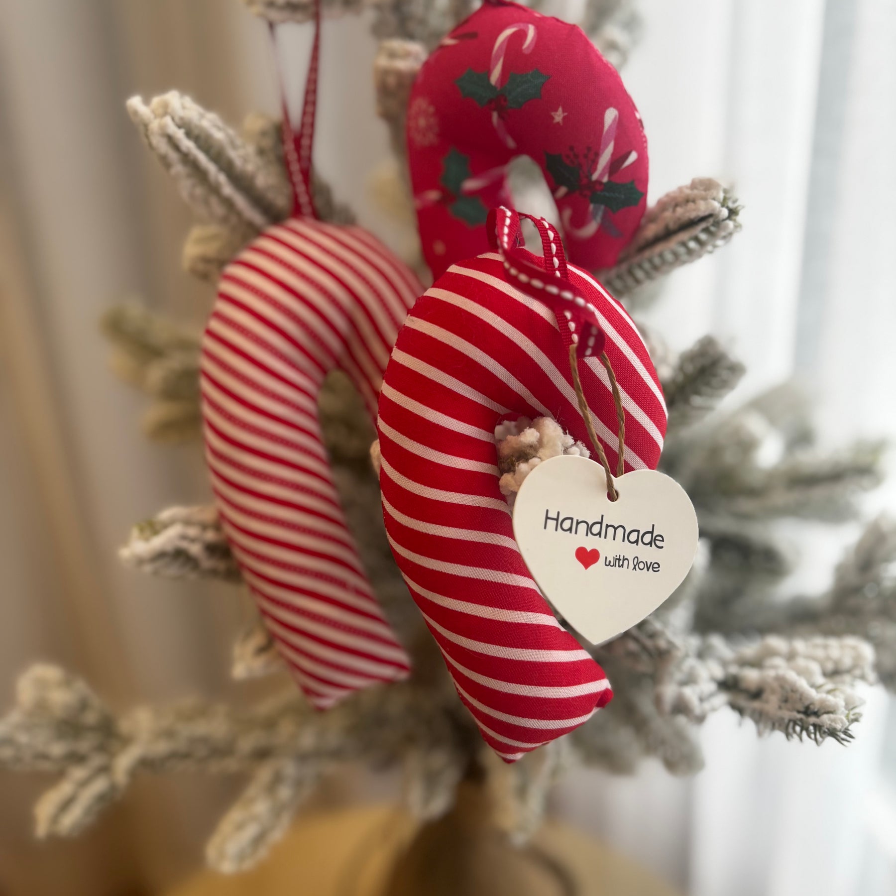Sustainably Handmade Fabric Candy Cane Decoration Keepsakes