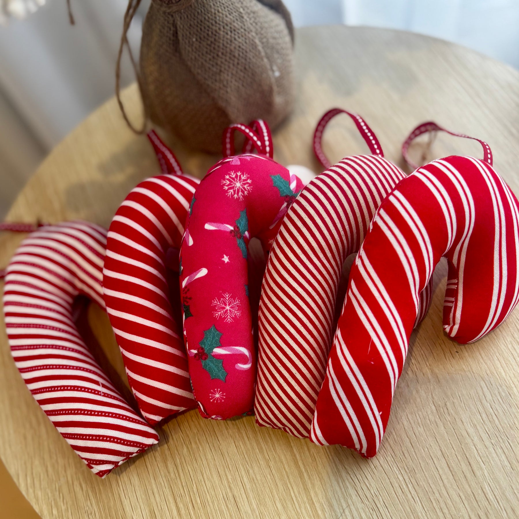 Sustainably Handmade Fabric Candy Cane Decoration Keepsakes