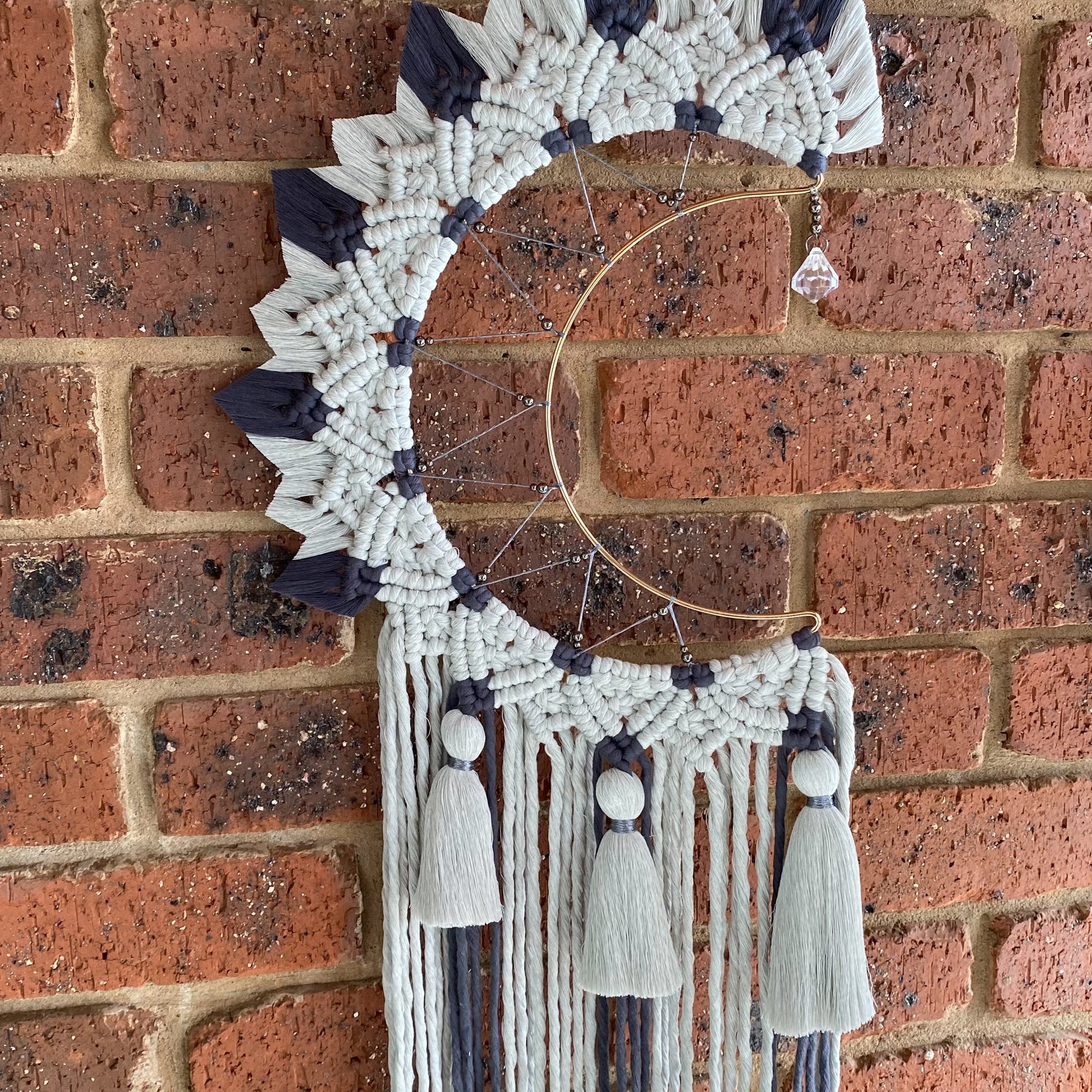 Macrame Moon Mandala Wall Hanging - Grey Large