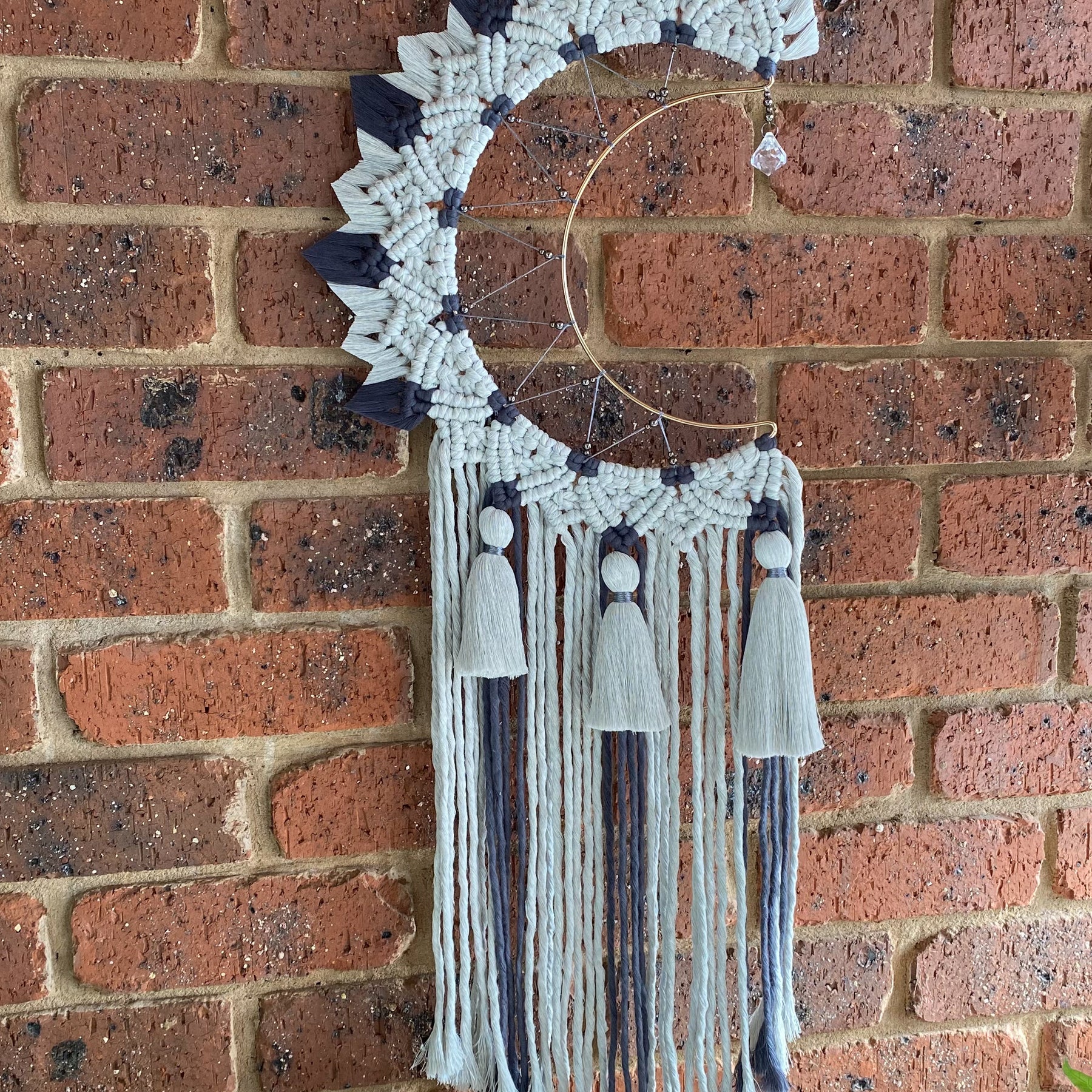 Macrame Moon Mandala Wall Hanging - Grey Large