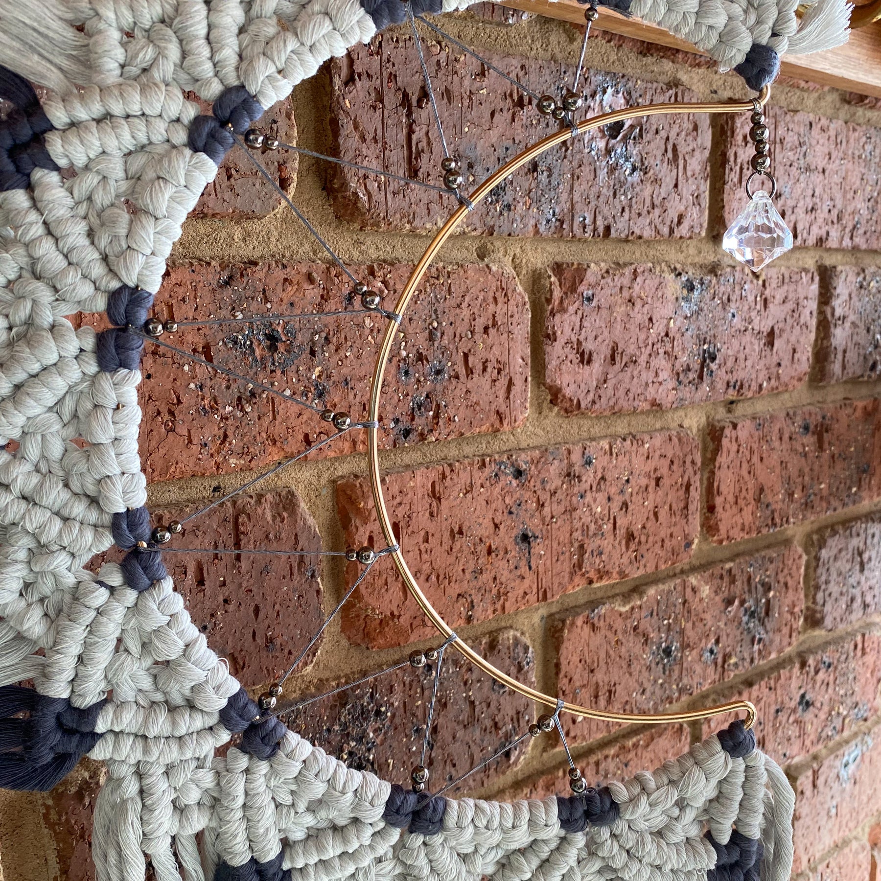 Macrame Moon Mandala Wall Hanging - Grey Large
