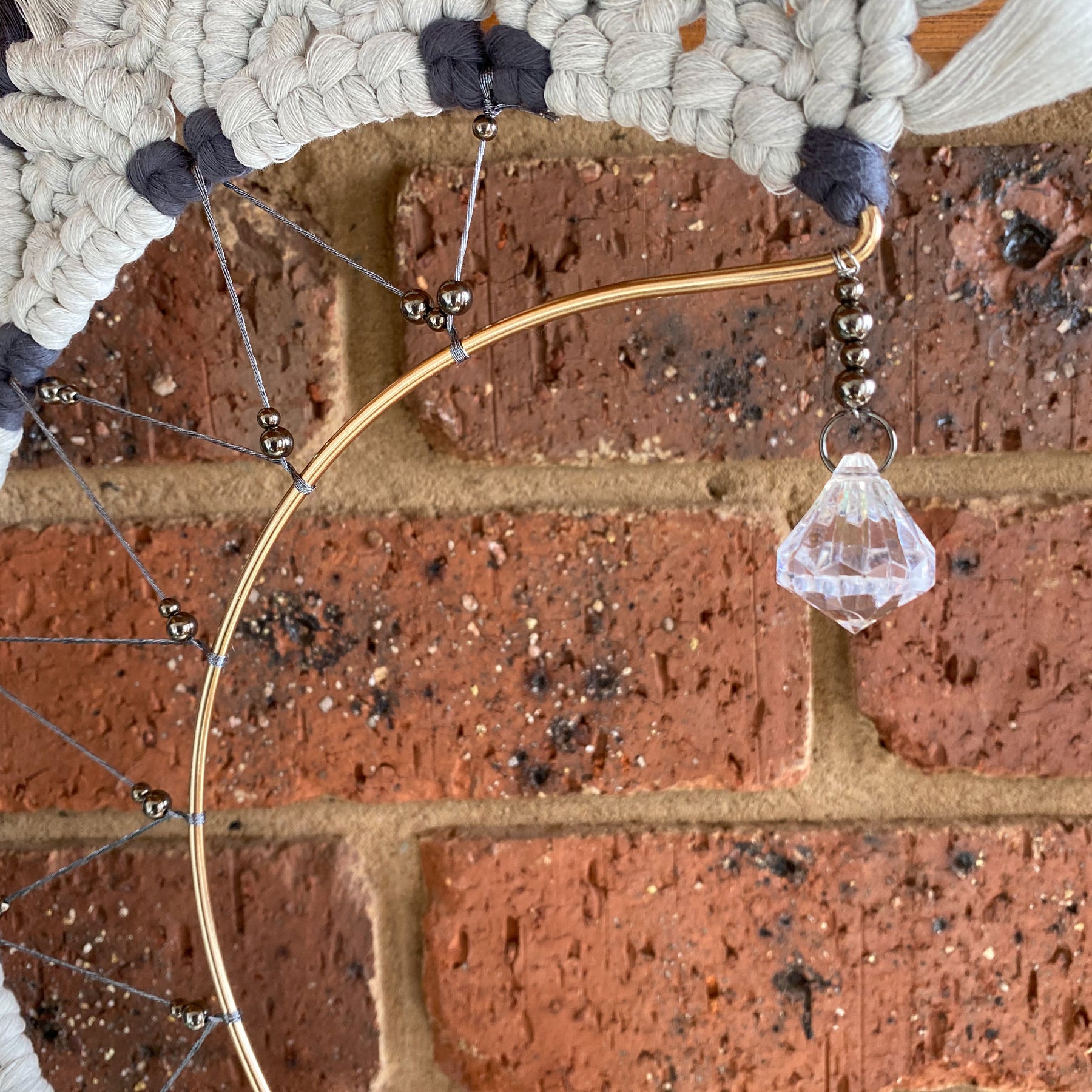 Macrame Moon Mandala Wall Hanging - Grey Large