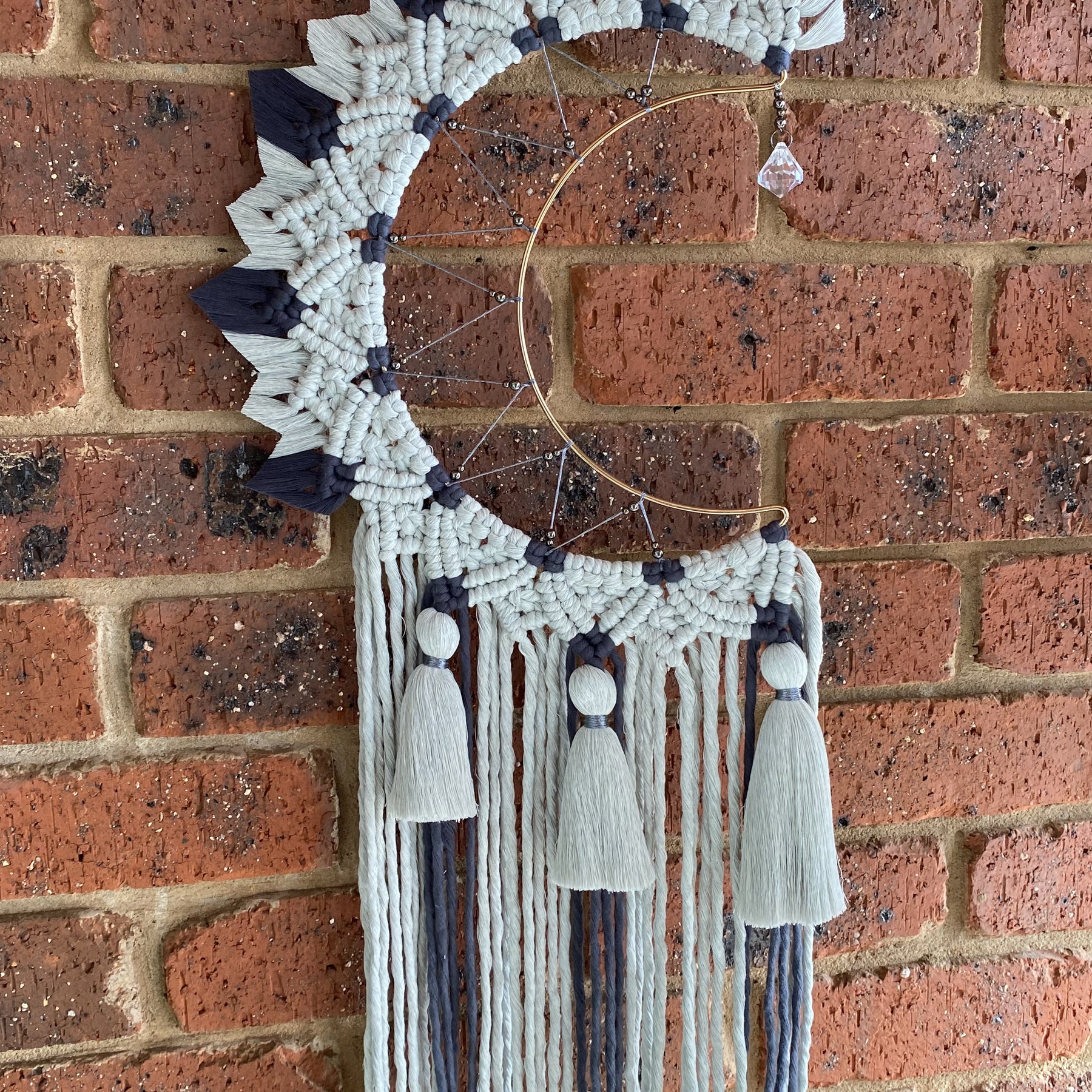 Macrame Moon Mandala Wall Hanging - Grey Large