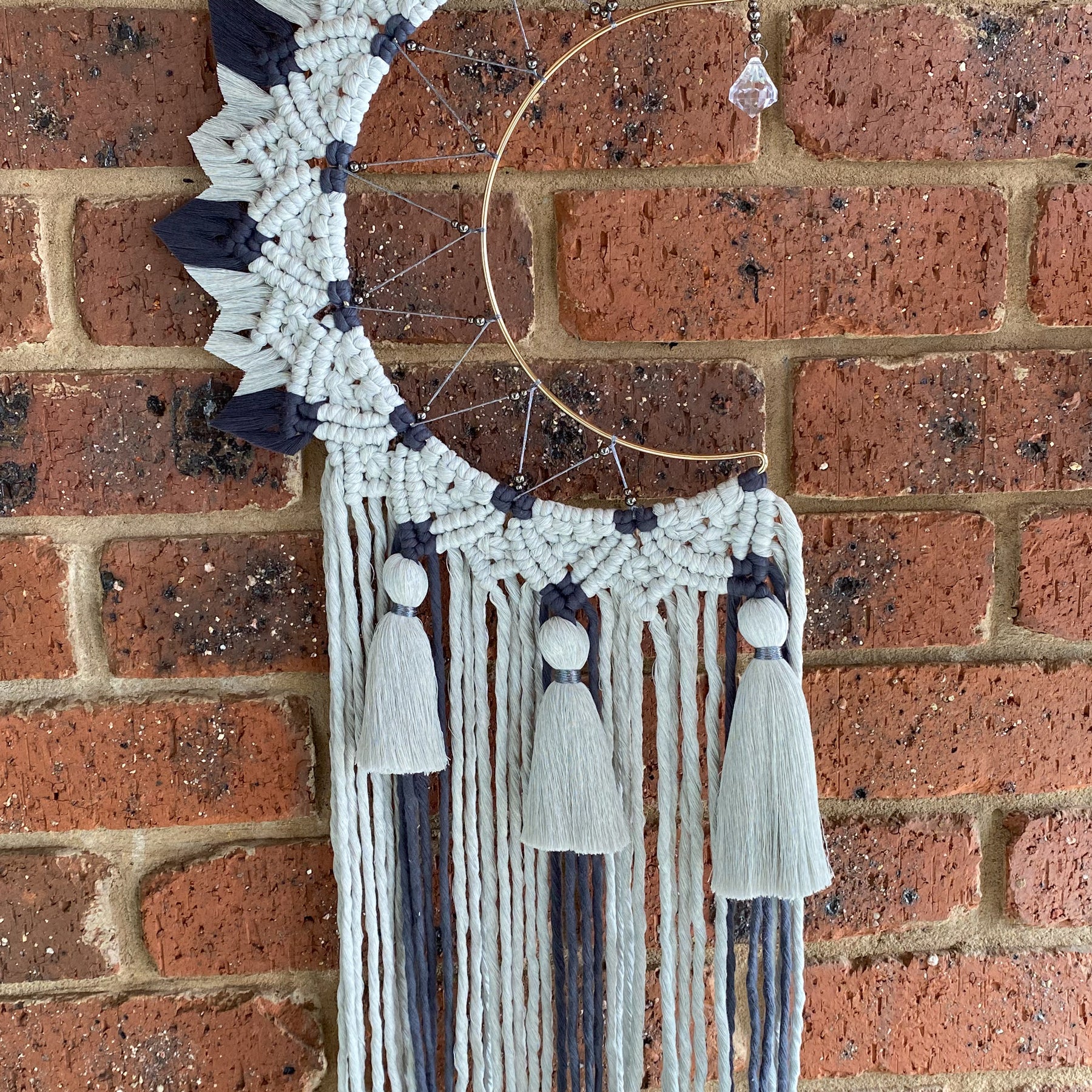 Macrame Moon Mandala Wall Hanging - Grey Large