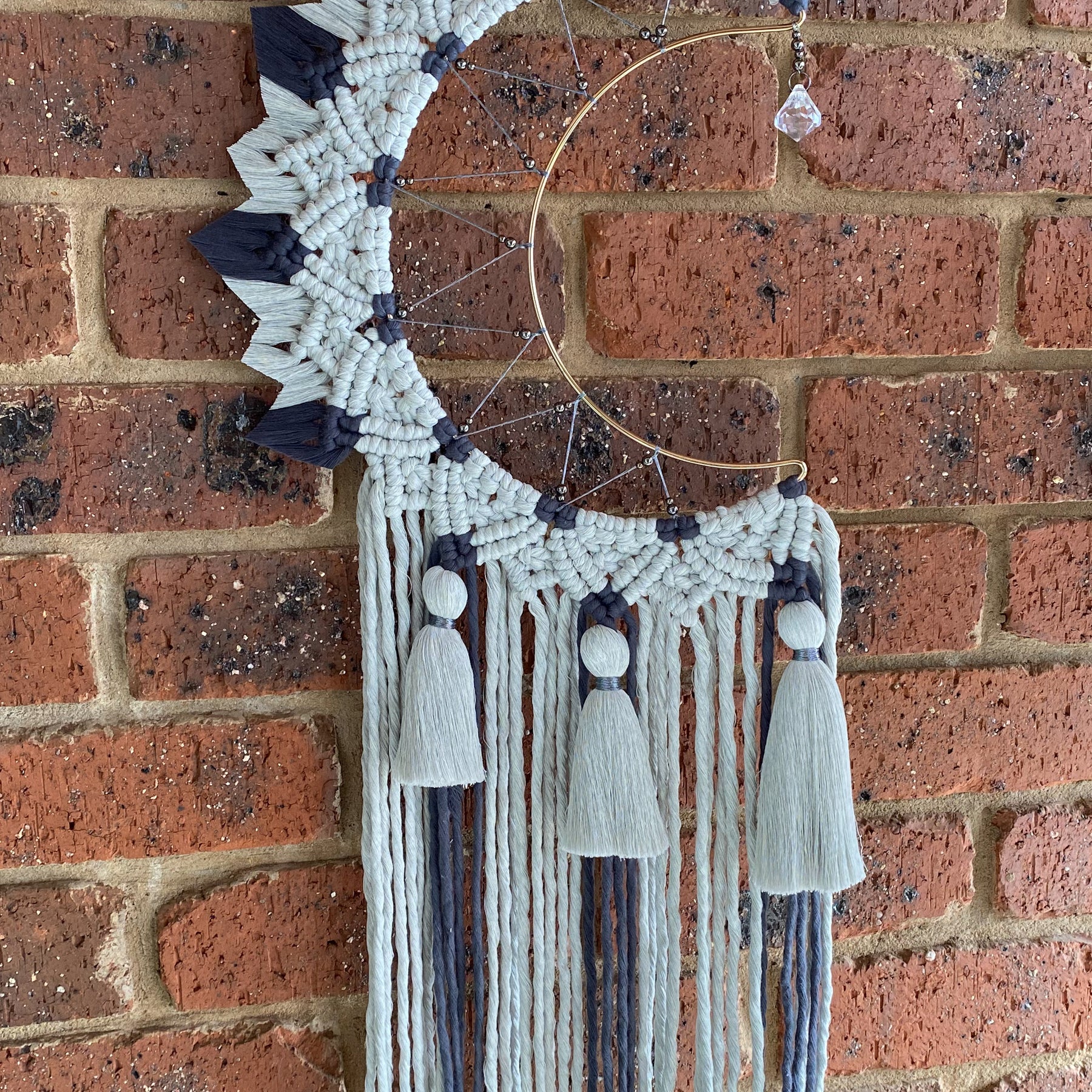 Macrame Moon Mandala Wall Hanging - Grey Large