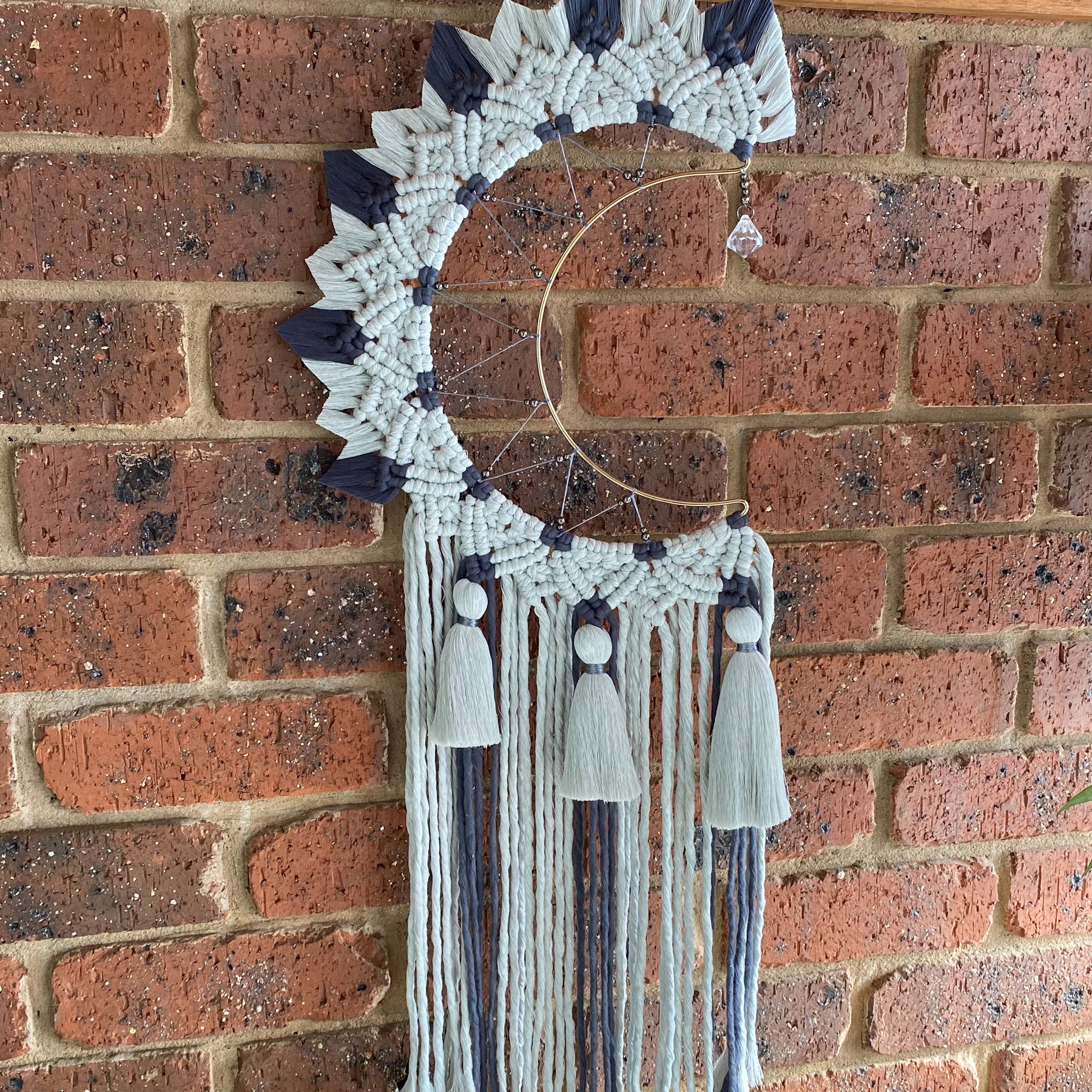 Macrame Moon Mandala Wall Hanging - Grey Large