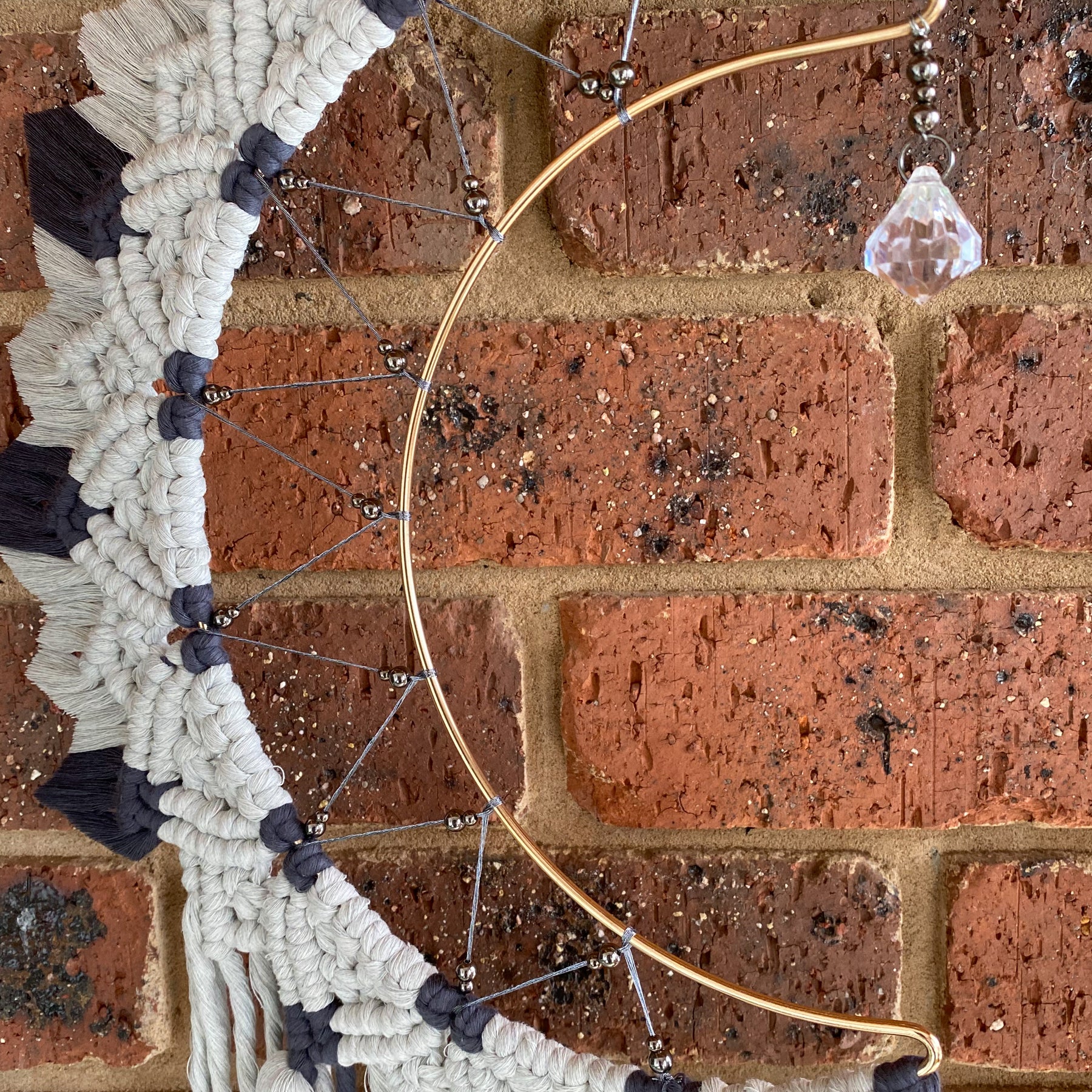 Macrame Moon Mandala Wall Hanging - Grey Large