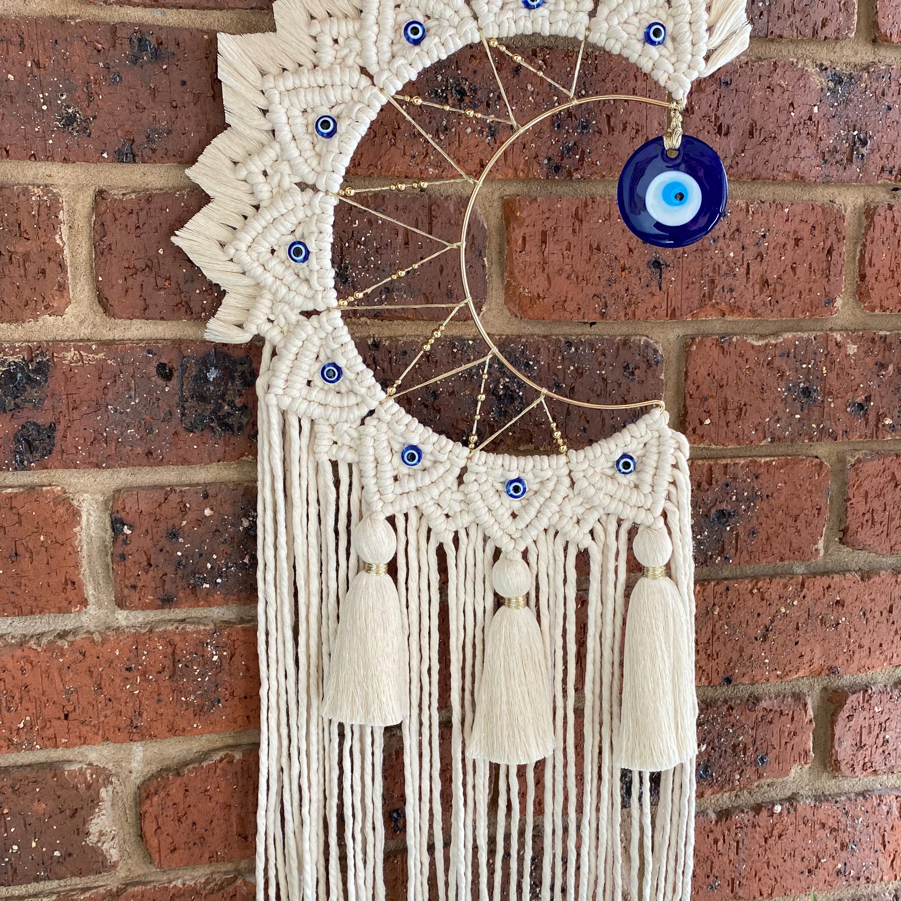 Macrame Mandala Moon Wall Hanging - Evil Eye Large