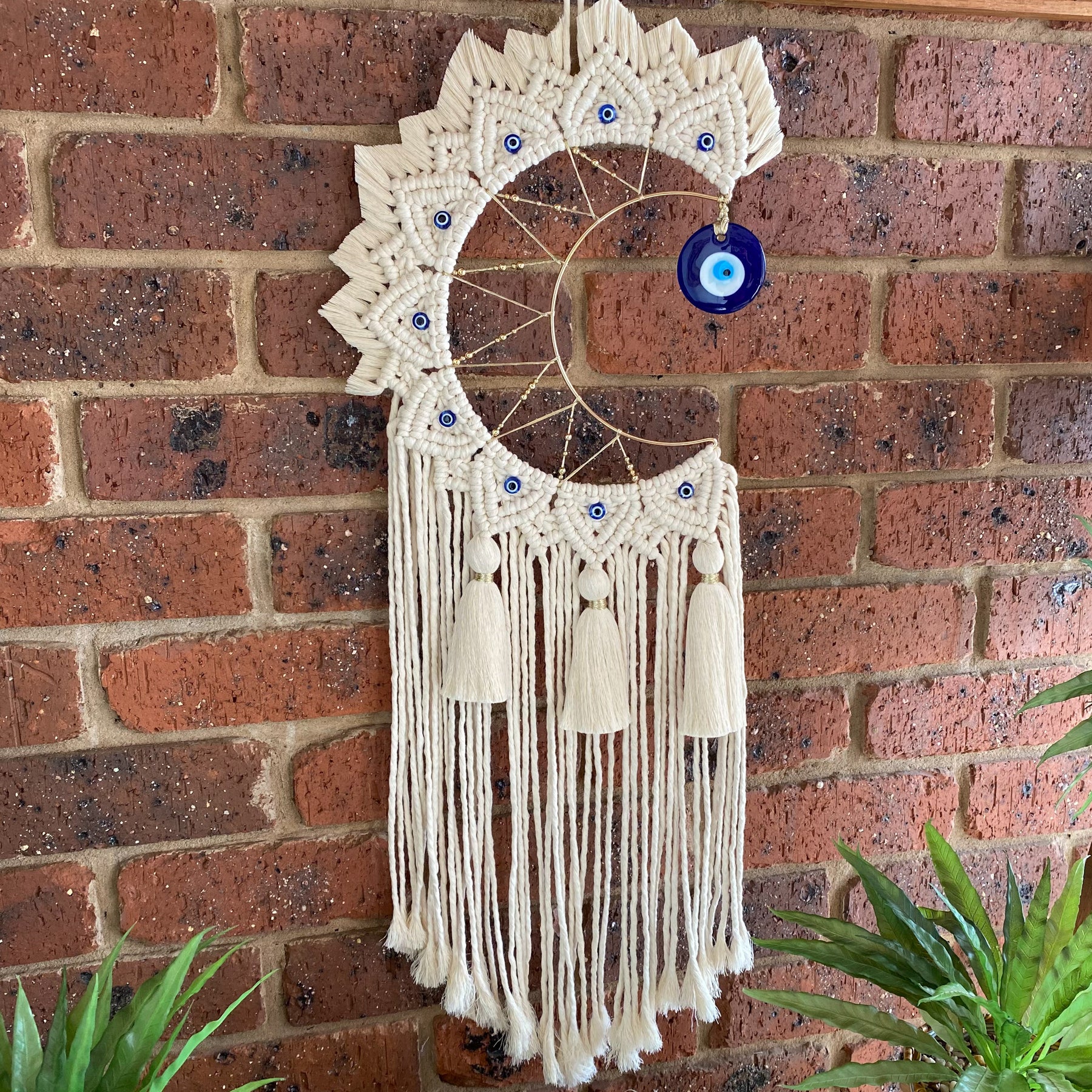 Macrame Mandala Moon Wall Hanging - Evil Eye Large