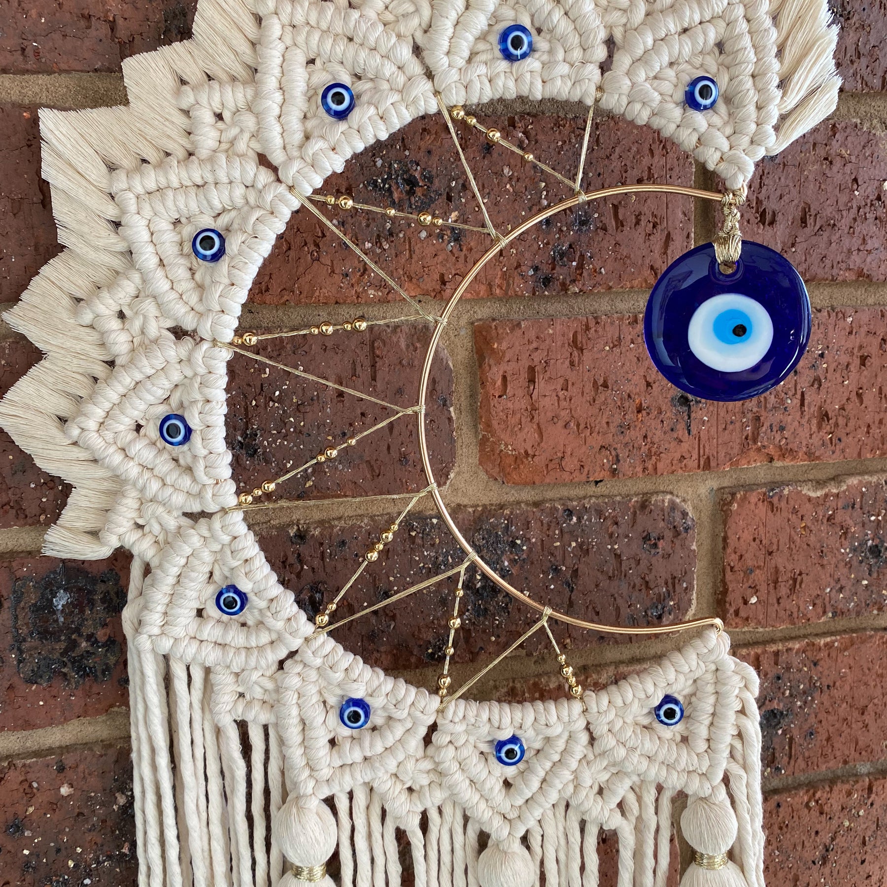 Macrame Mandala Moon Wall Hanging - Evil Eye Large