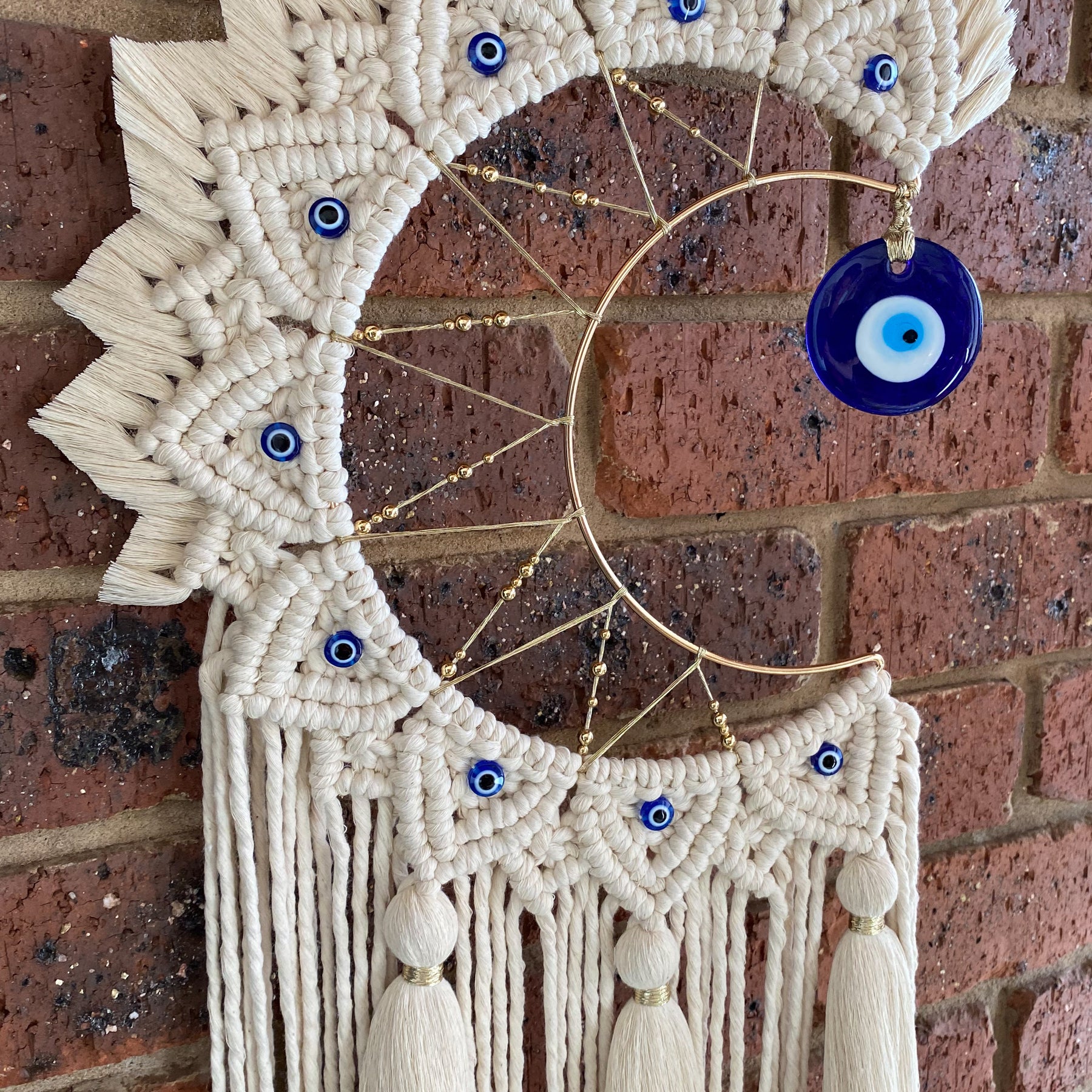 Macrame Mandala Moon Wall Hanging - Evil Eye Large