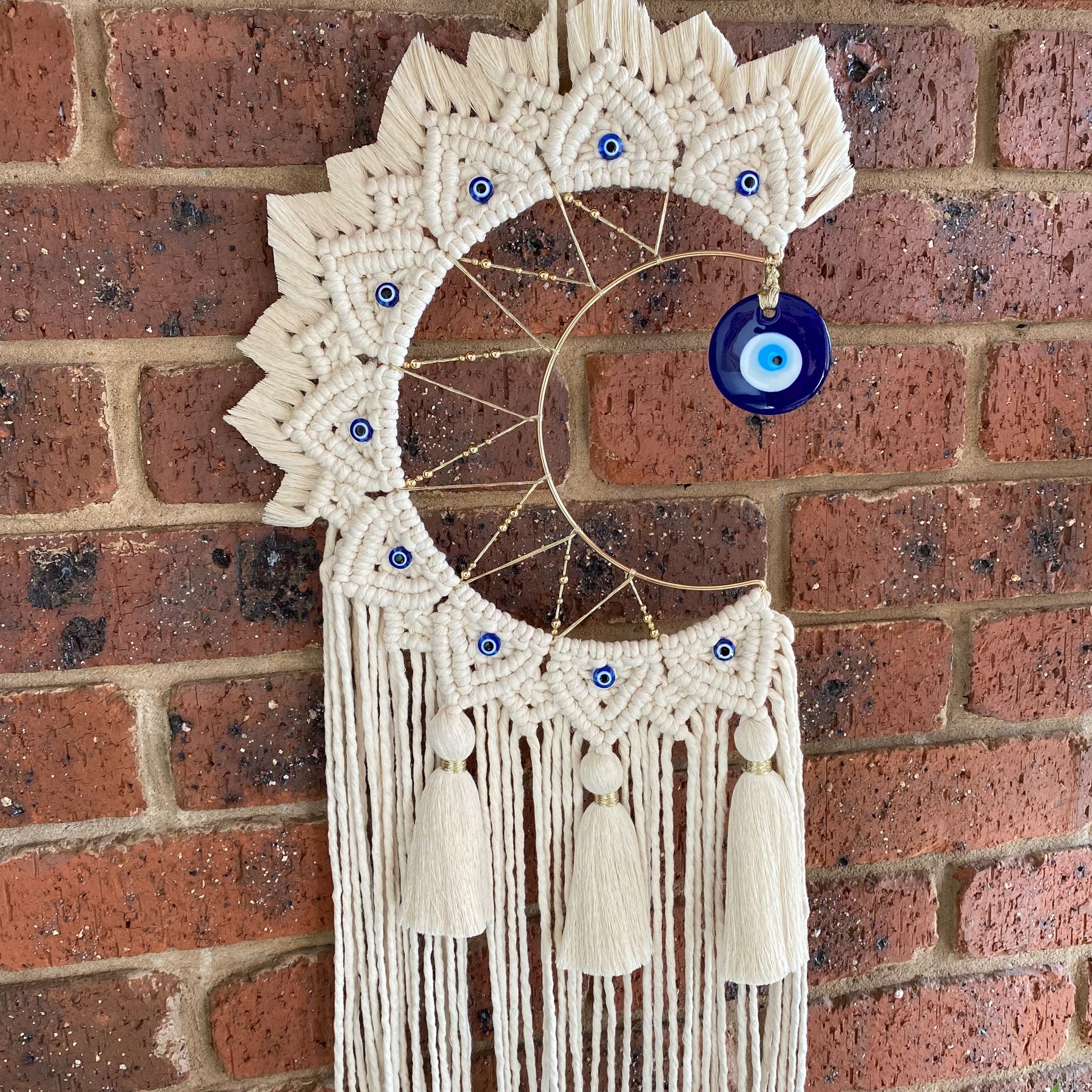 Macrame Mandala Moon Wall Hanging - Evil Eye Large