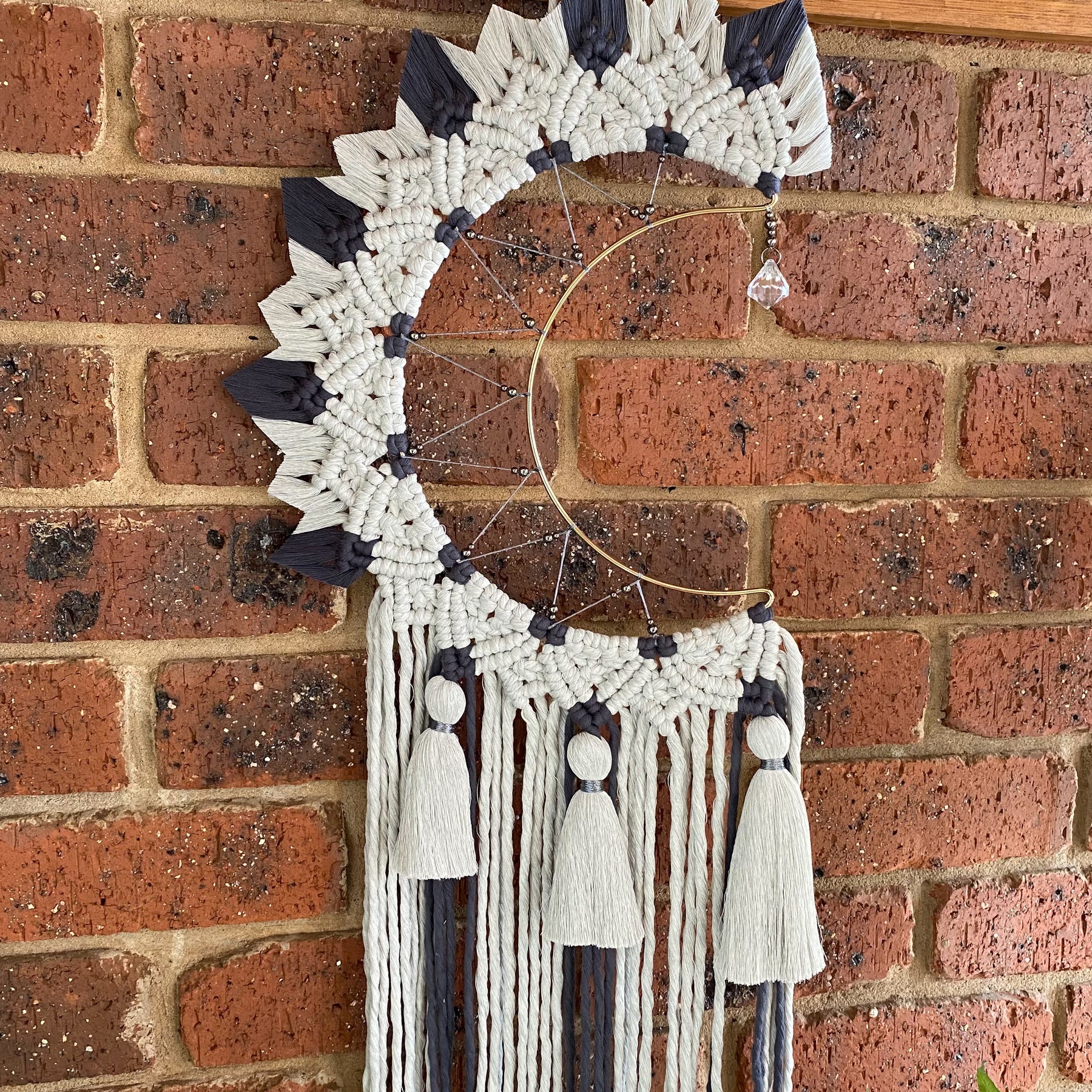 Macrame Moon Mandala Wall Hanging - Grey Large