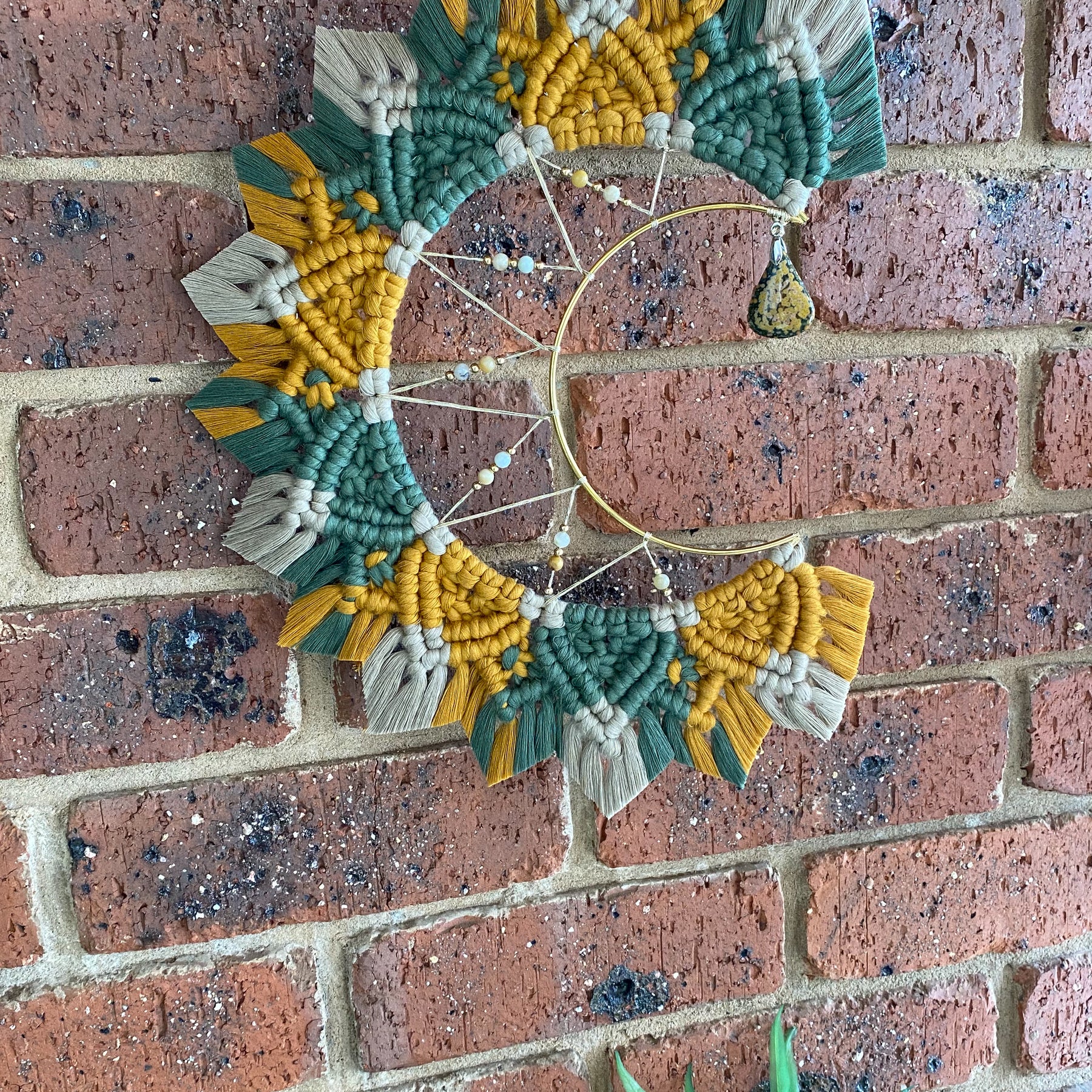 Macrame Mandala Moon Wall Hanging - Ocean Jasper Medium