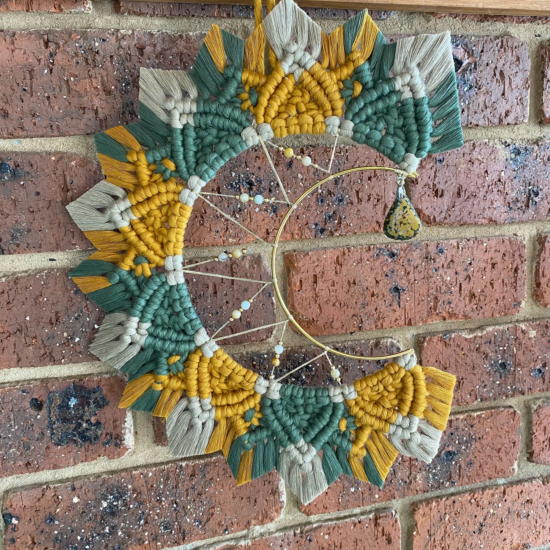 Macrame Mandala Moon Wall Hanging - Ocean Jasper Medium