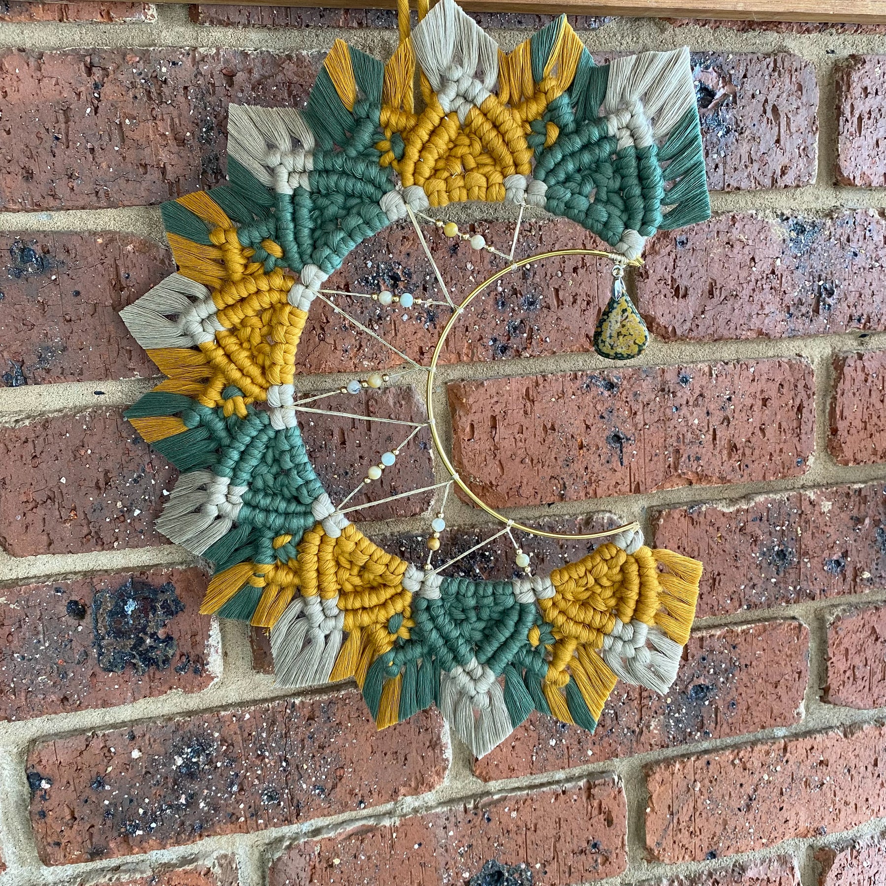 Macrame Mandala Moon Wall Hanging - Ocean Jasper Medium