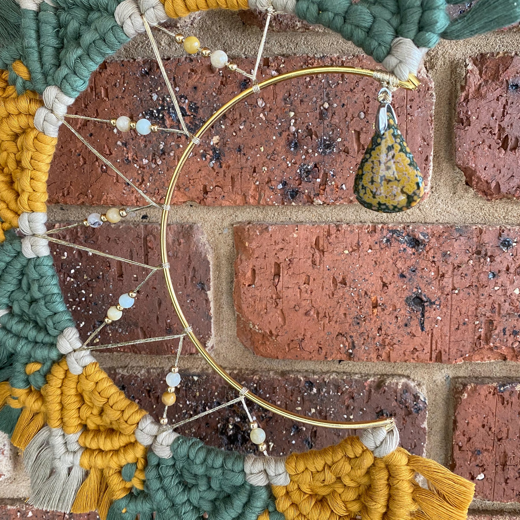 Macrame Mandala Moon Wall Hanging - Ocean Jasper Medium