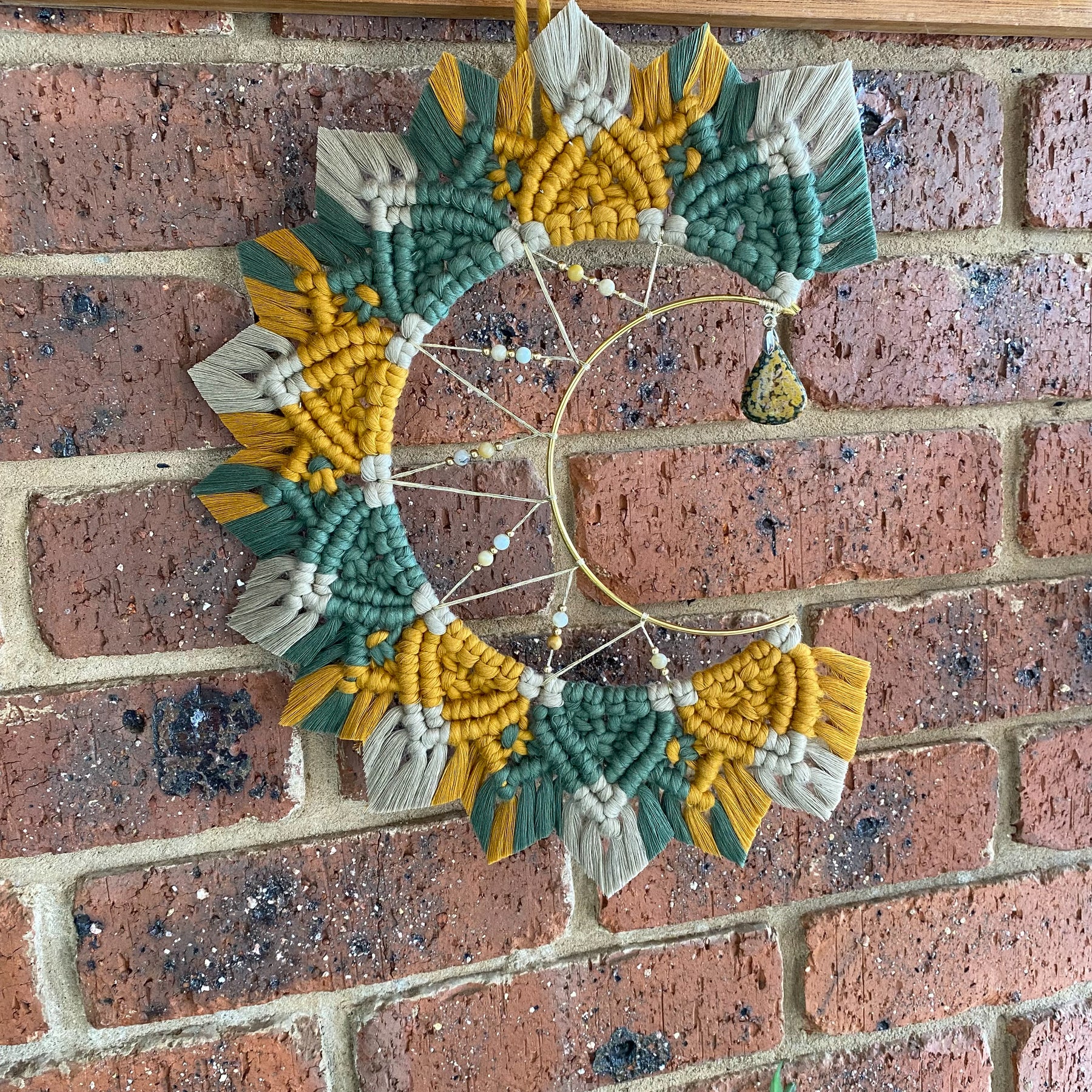 Macrame Mandala Moon Wall Hanging - Ocean Jasper Medium