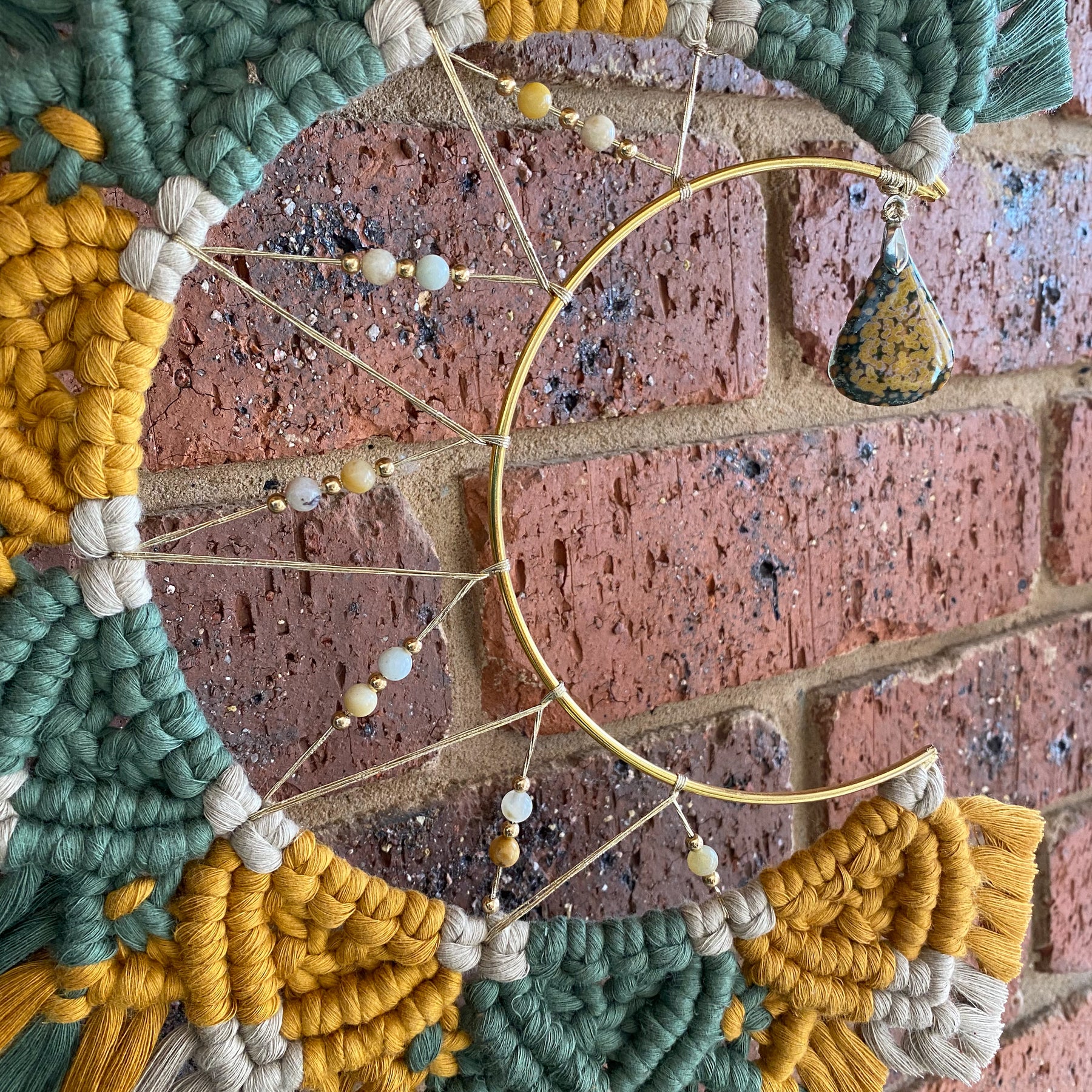 Macrame Mandala Moon Wall Hanging - Ocean Jasper Medium
