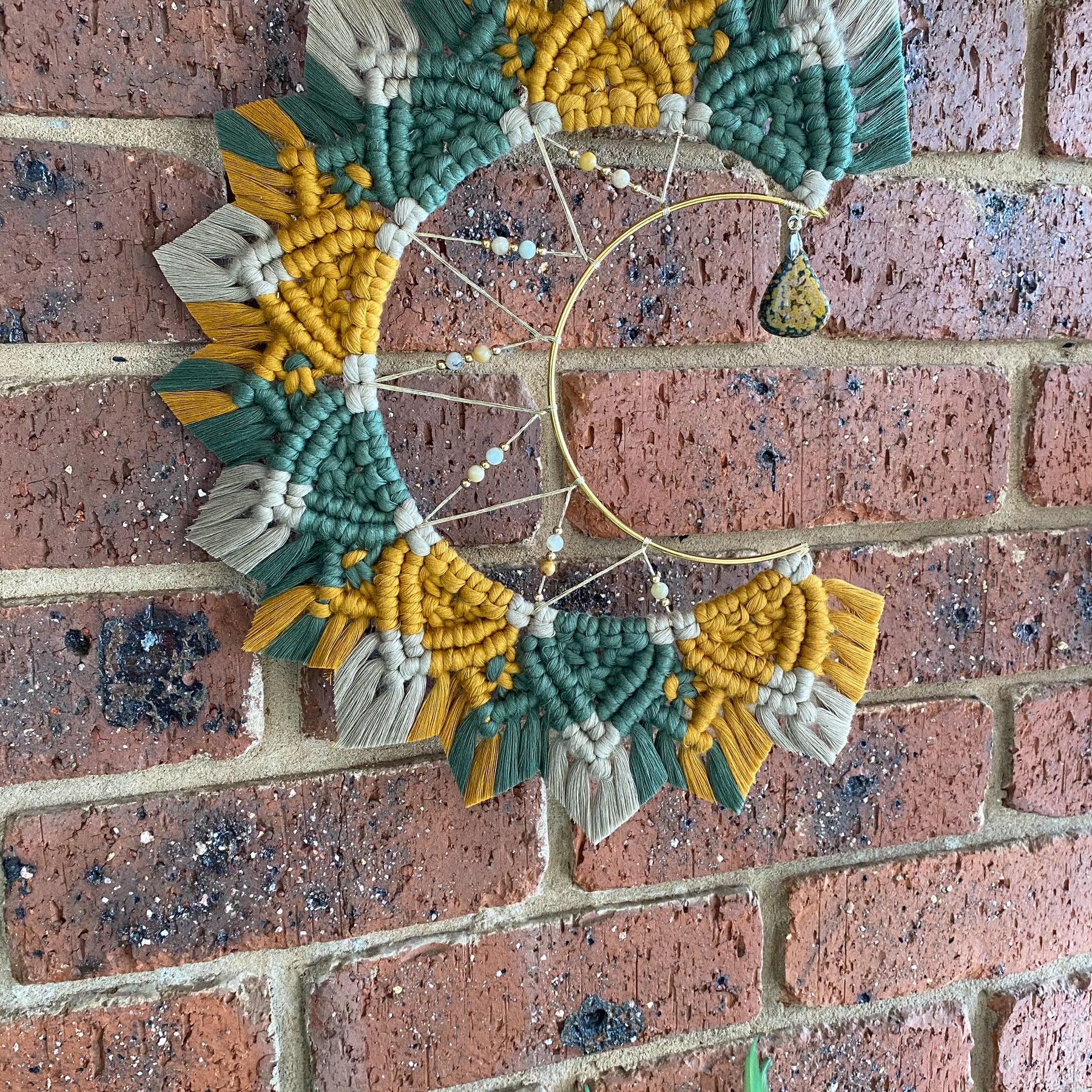 Macrame Mandala Moon Wall Hanging - Ocean Jasper Medium
