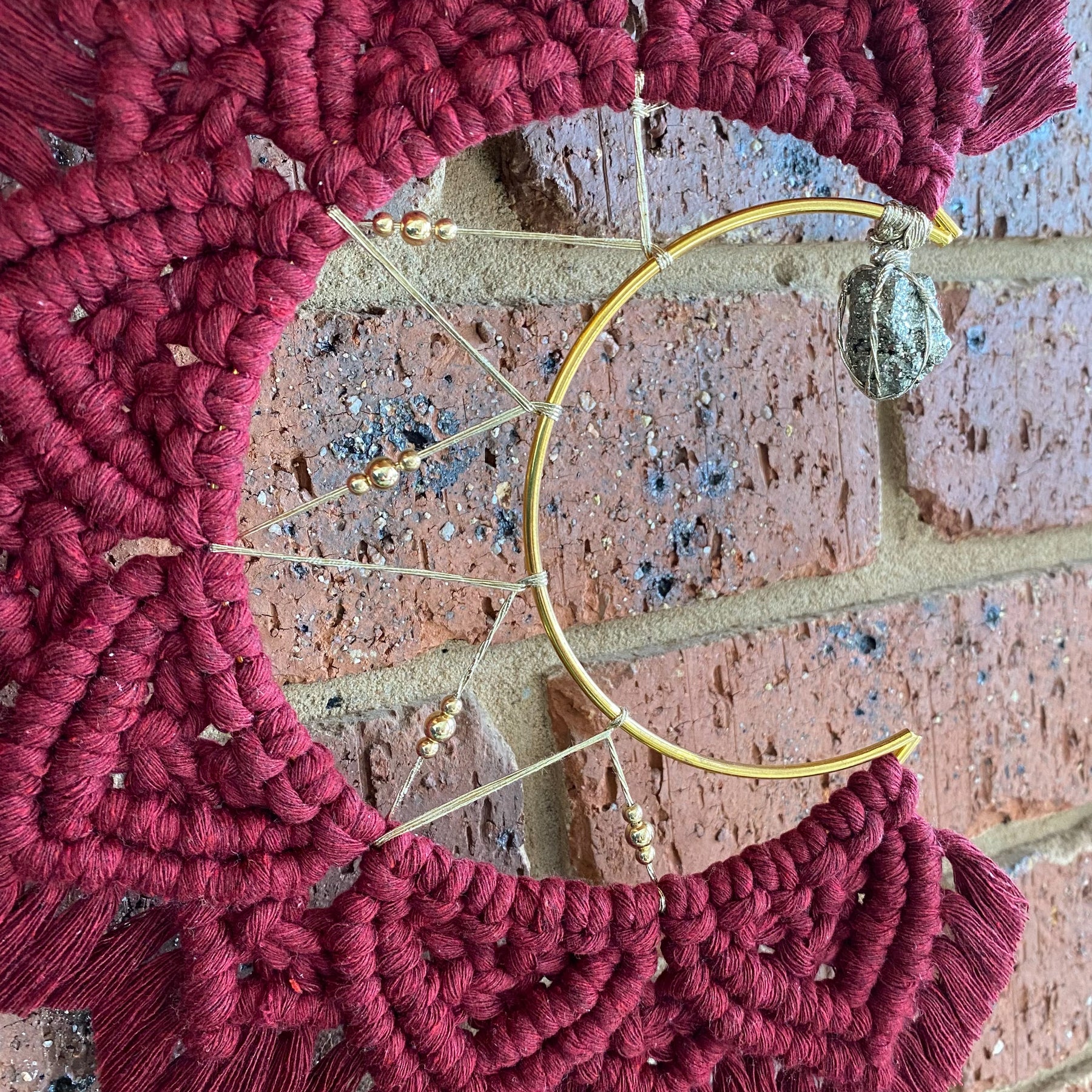 Macrame Moon Mandala Wall Hanging - Pyrite Small